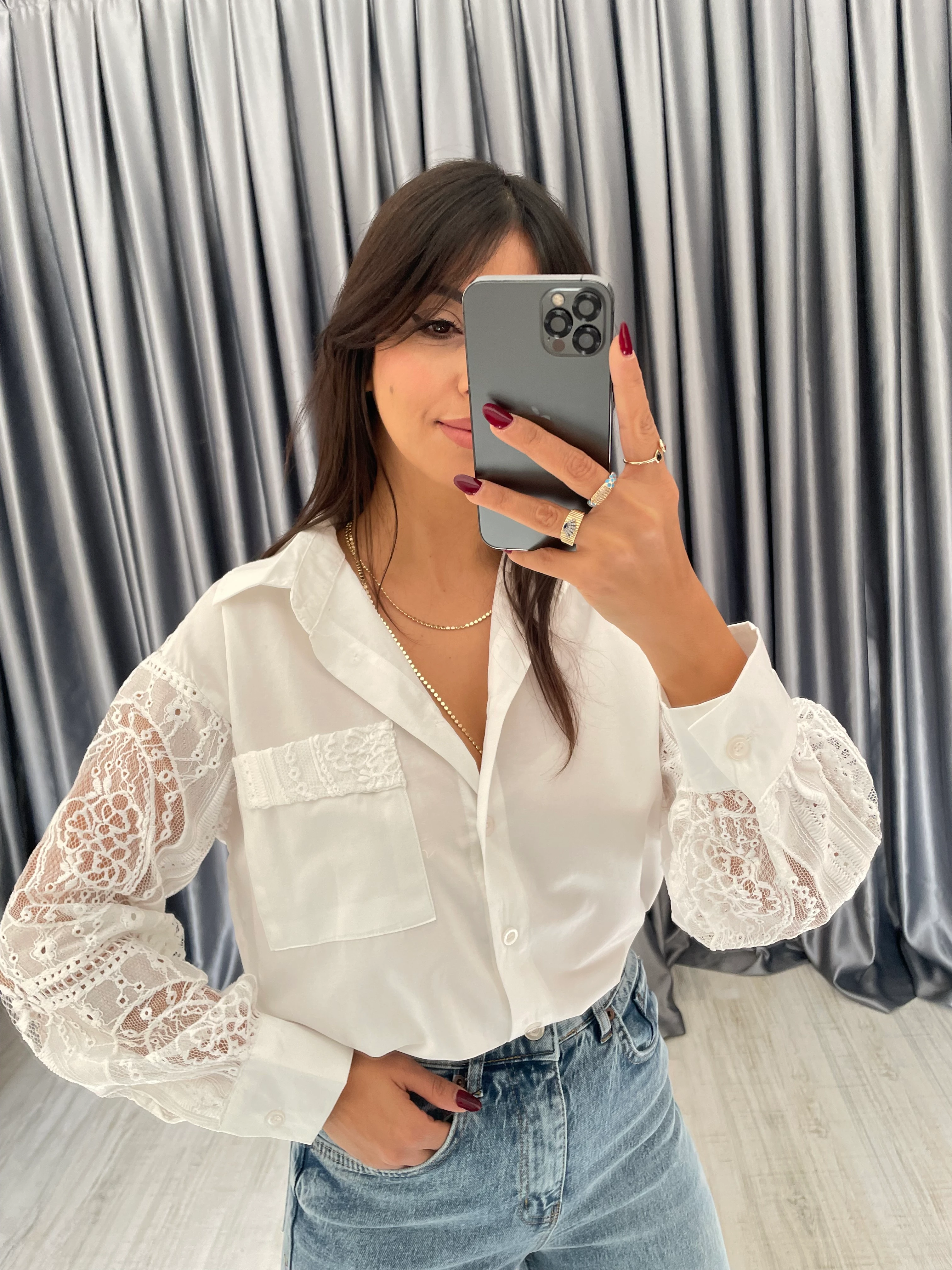 Fisto Detaylı Gömlek  - Beyaz