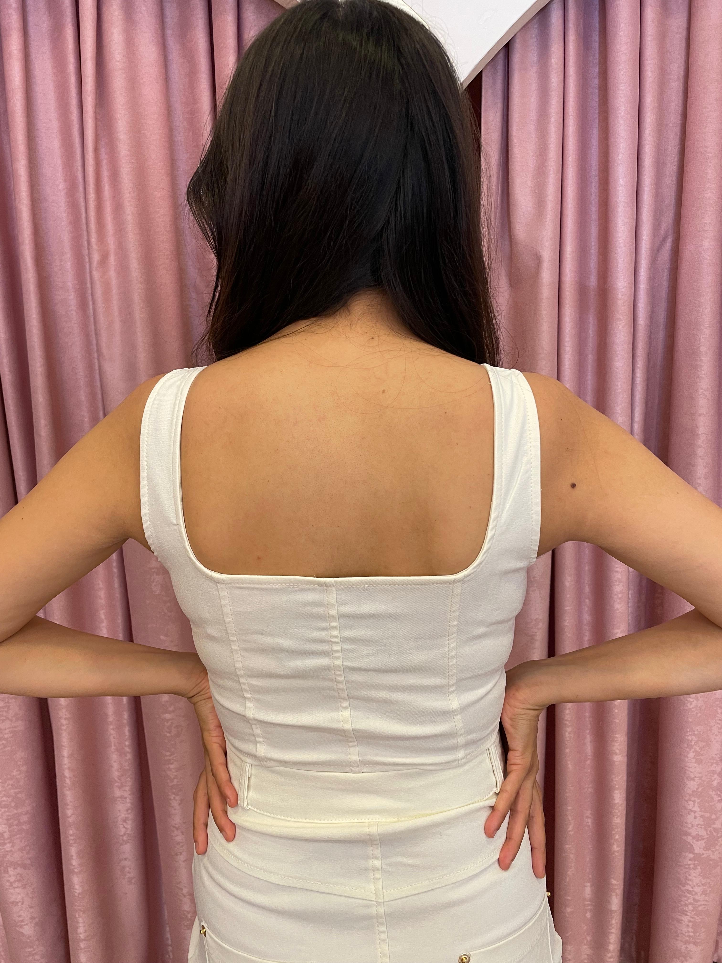 İnce Korse Detaylı Denim Crop