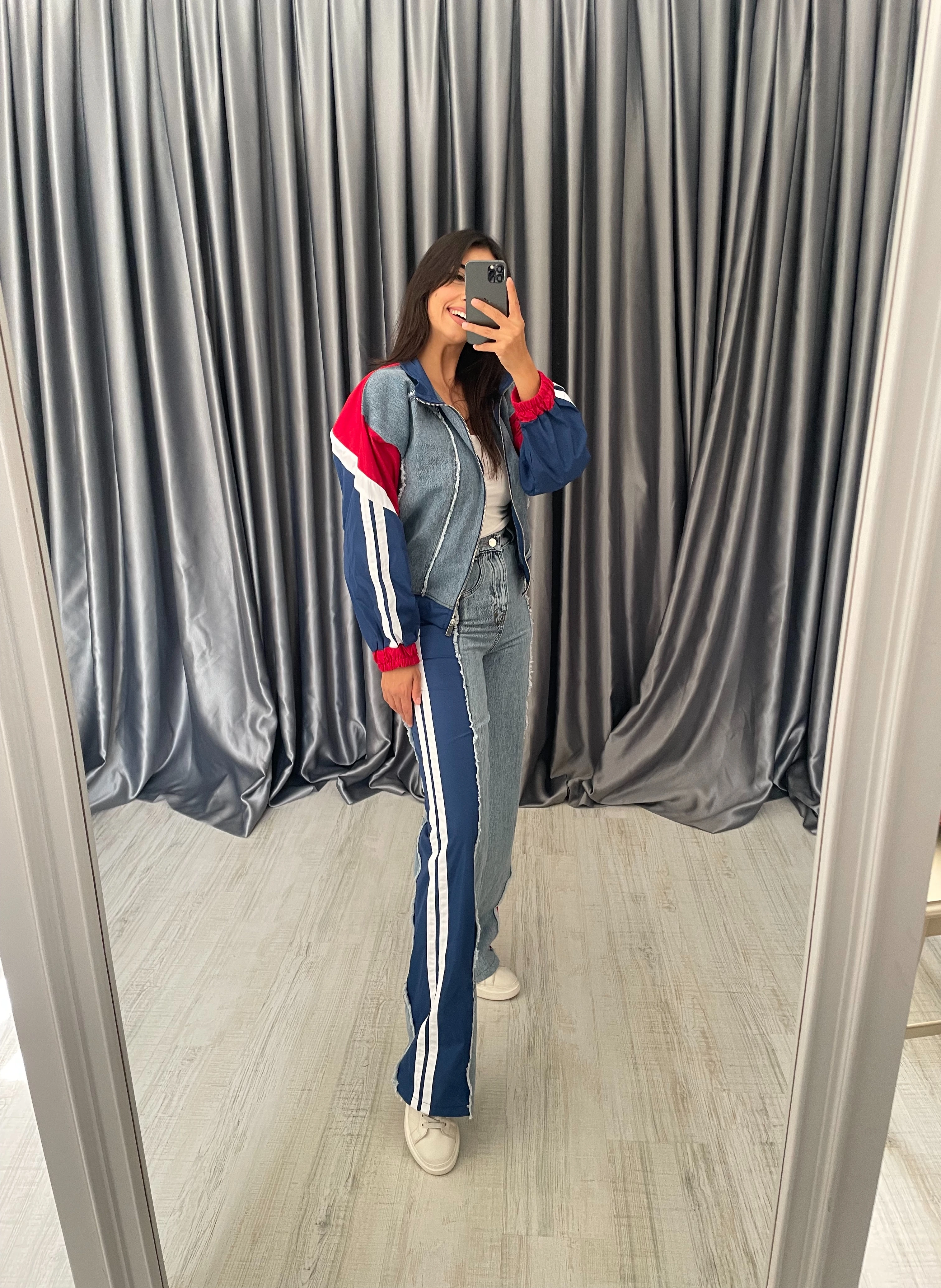 Paraşüt Kumaş Detaylı Denim Takım