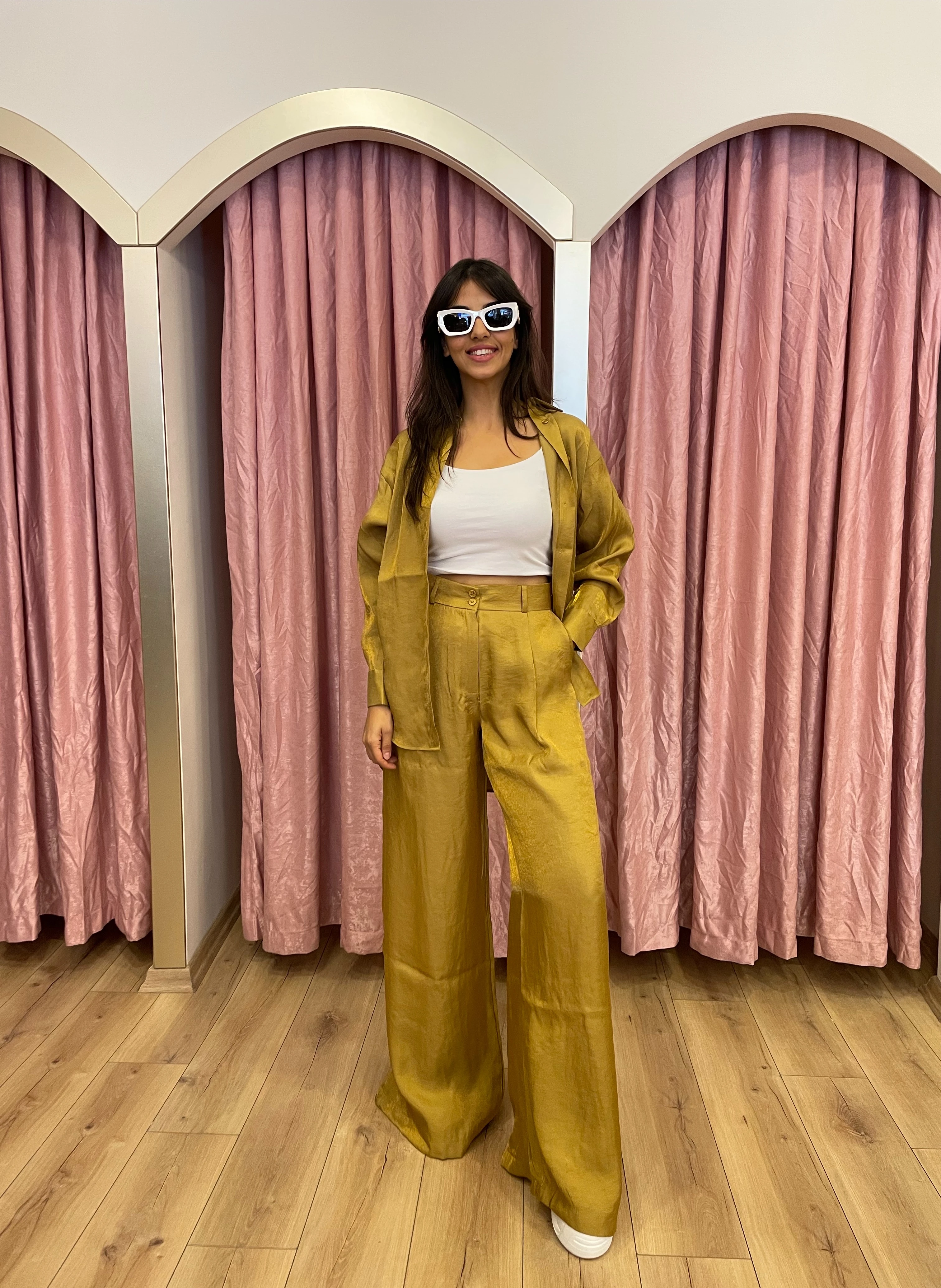 ZR Oversize Gömlek Pantolon Takım - Gold