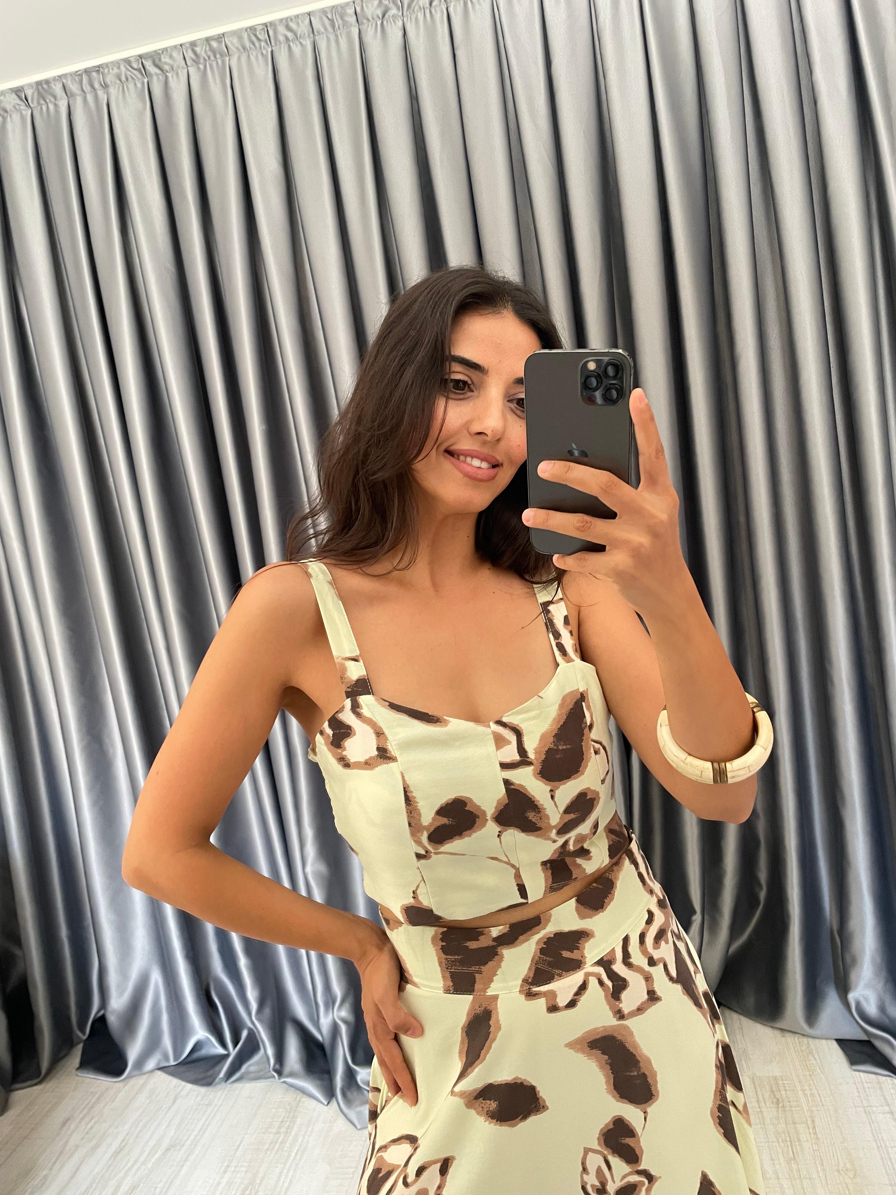 Desenli Etek Crop Takım 