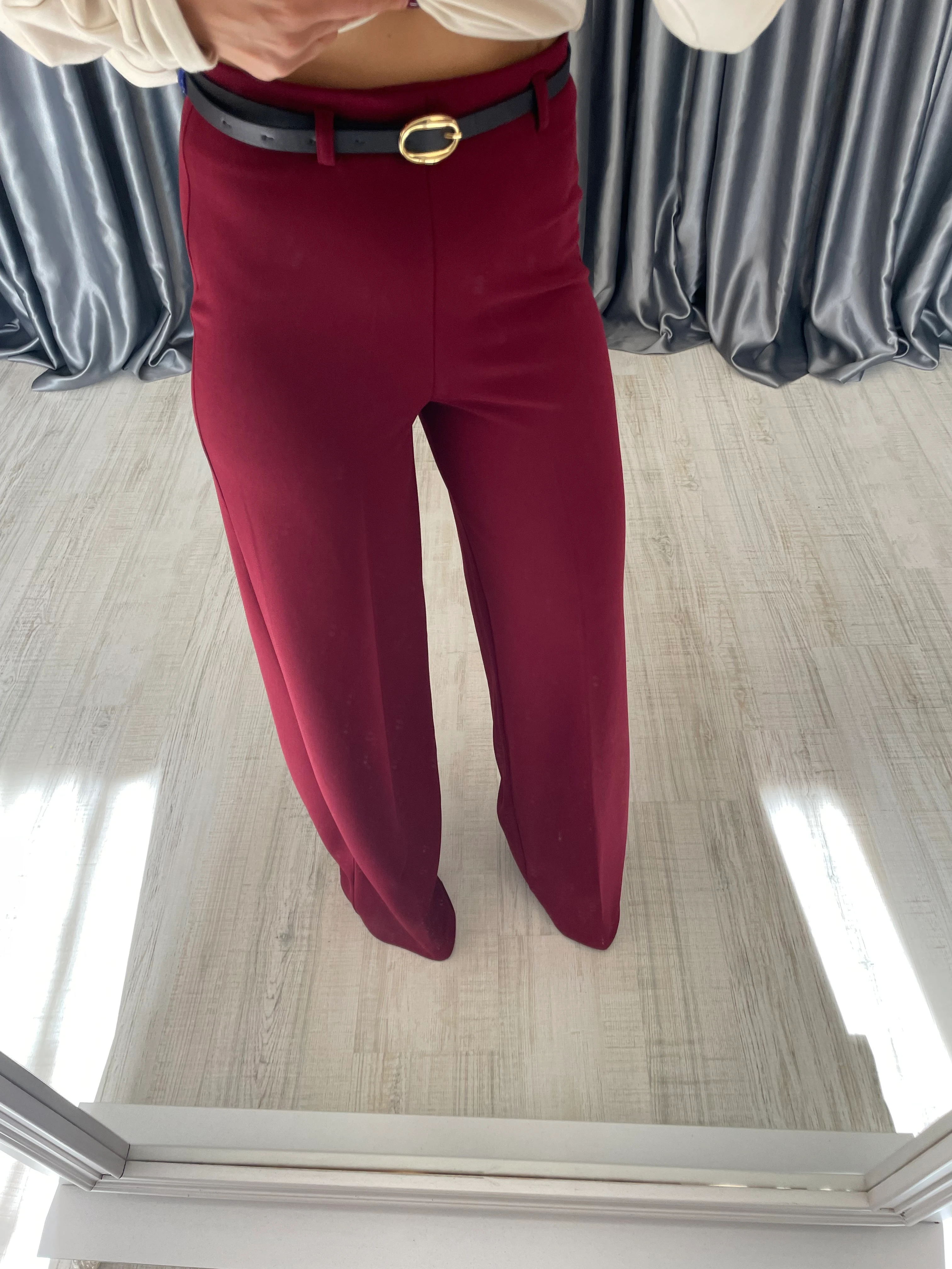 Kemerli Yanı Fermuarlı Likralı Pantolon 