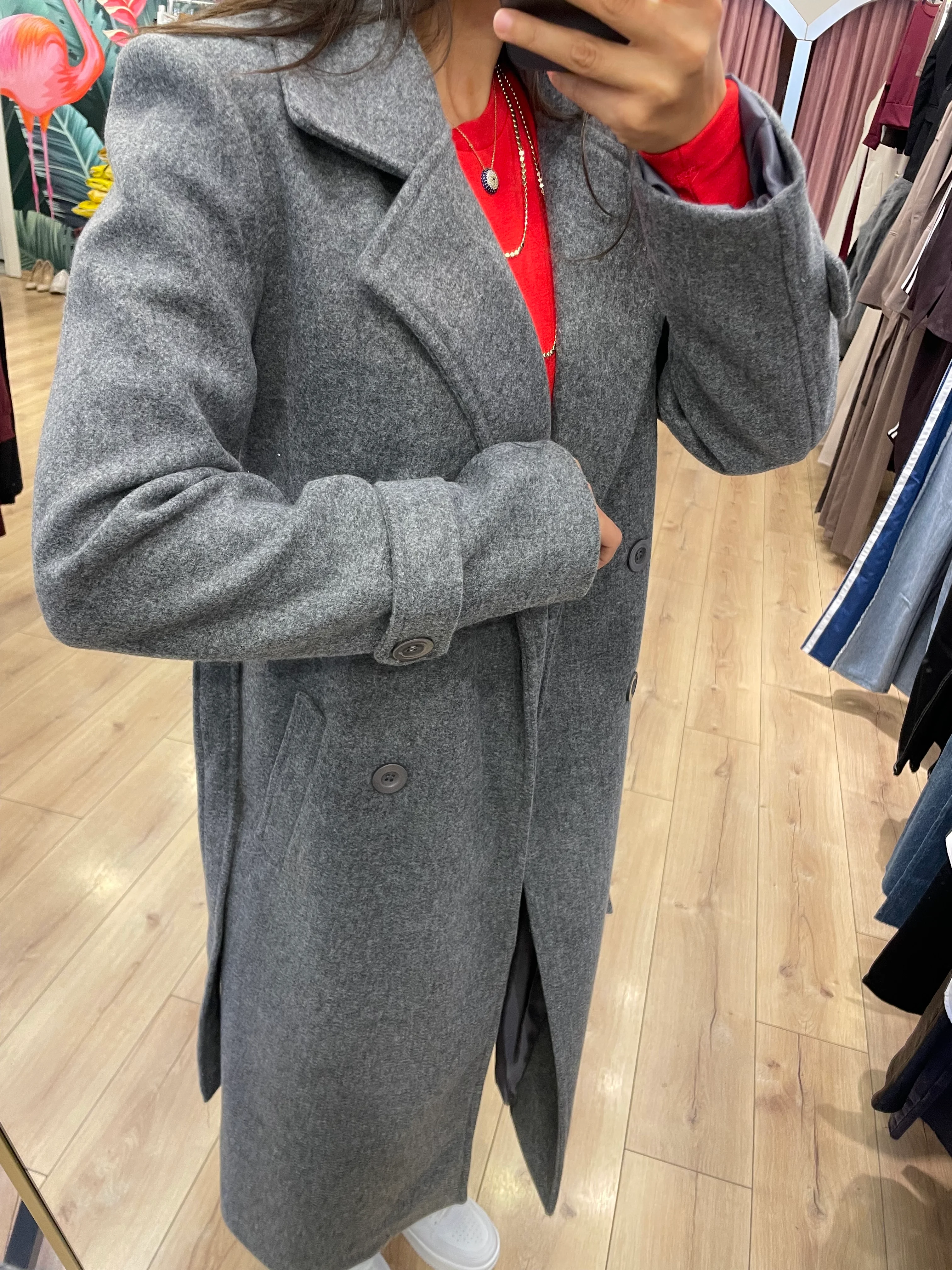 Bağlama Detaylı Kaşe Kaban