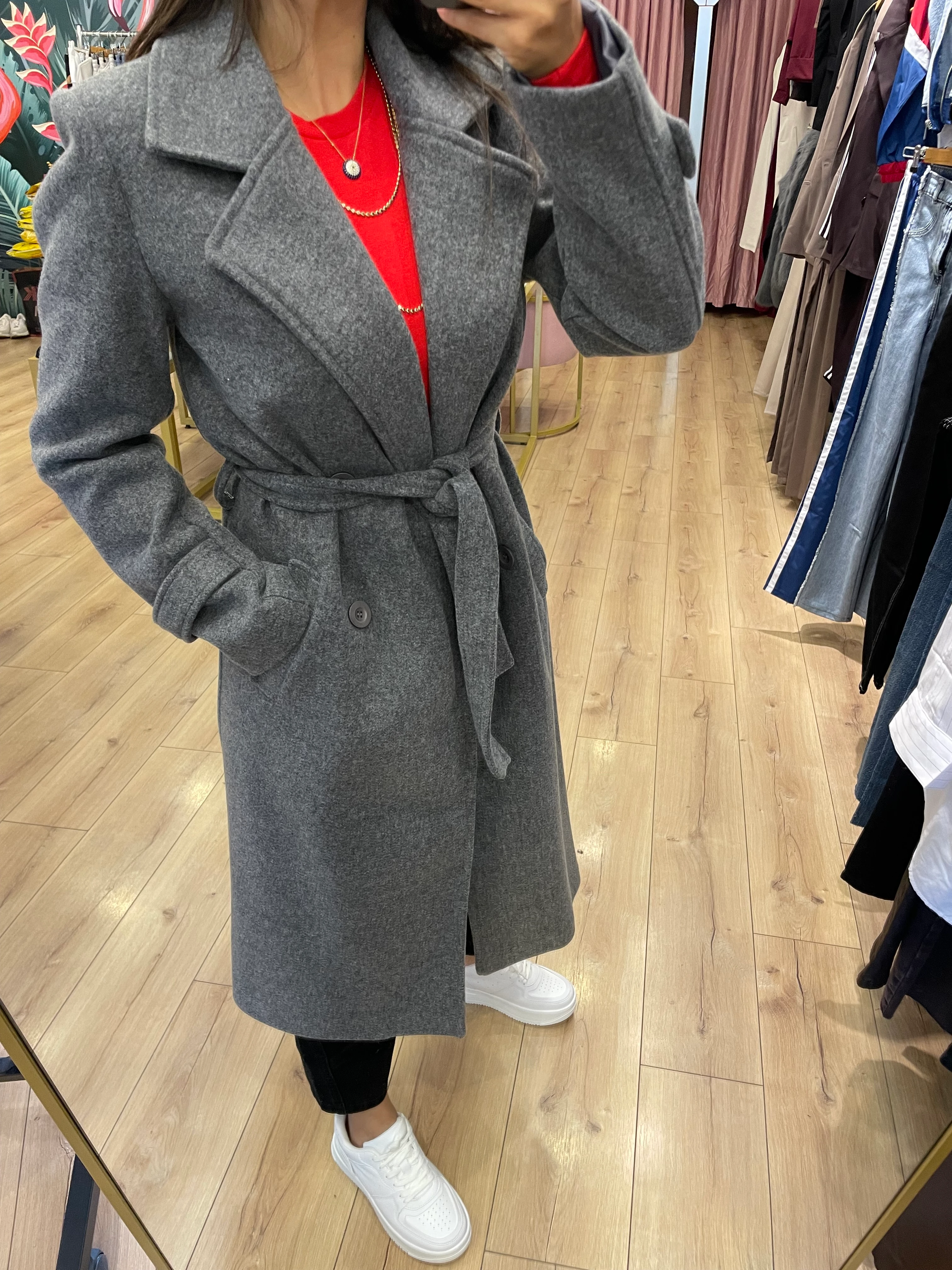 Bağlama Detaylı Kaşe Kaban