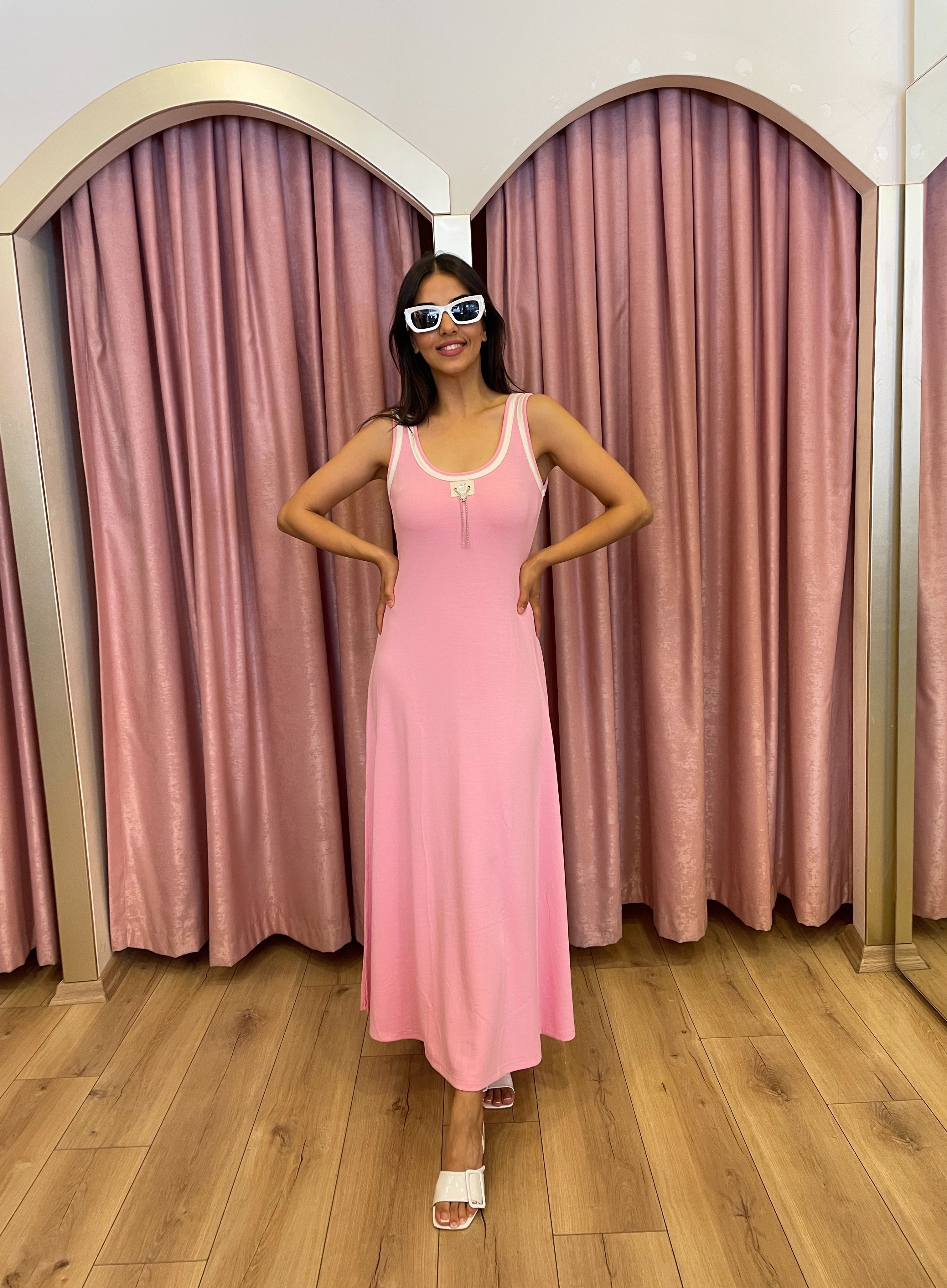 Aksesuar Detaylı Modal Elbise  - Pembe