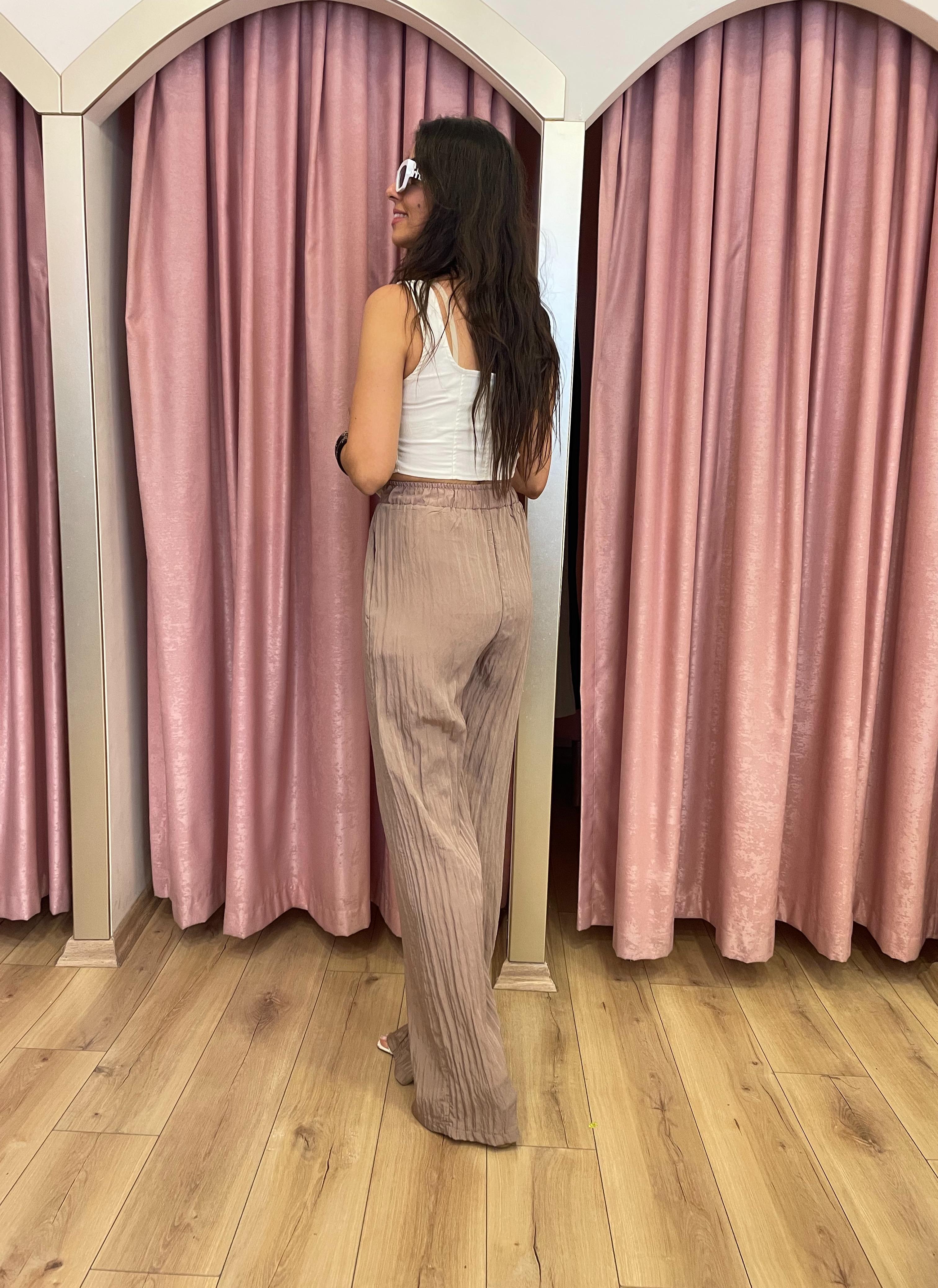 Kırışık Görünümlü Beli Lastikli Pantolon