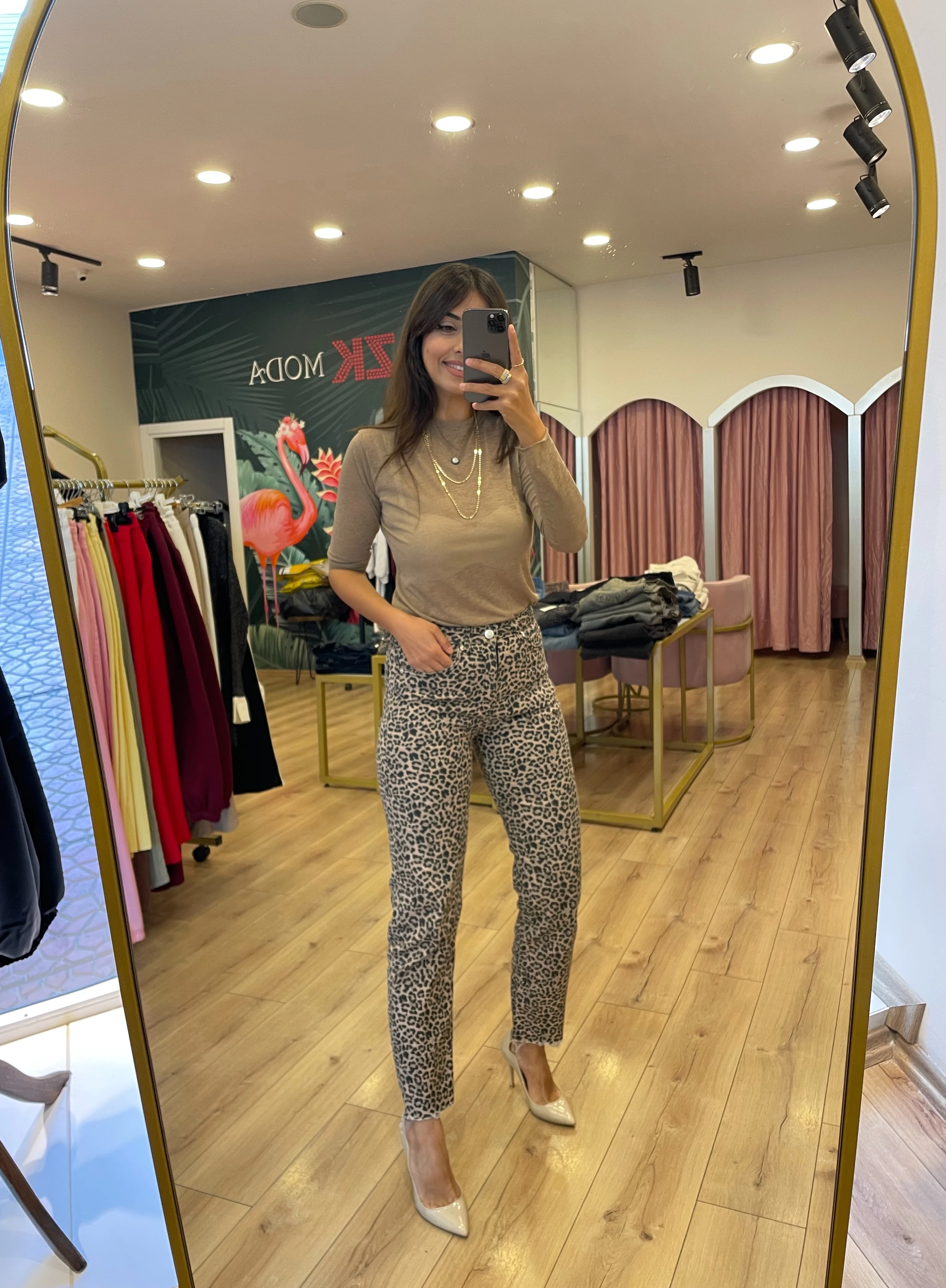 Kesik Paça Boy Fit Jean Pantolon  - Leopar