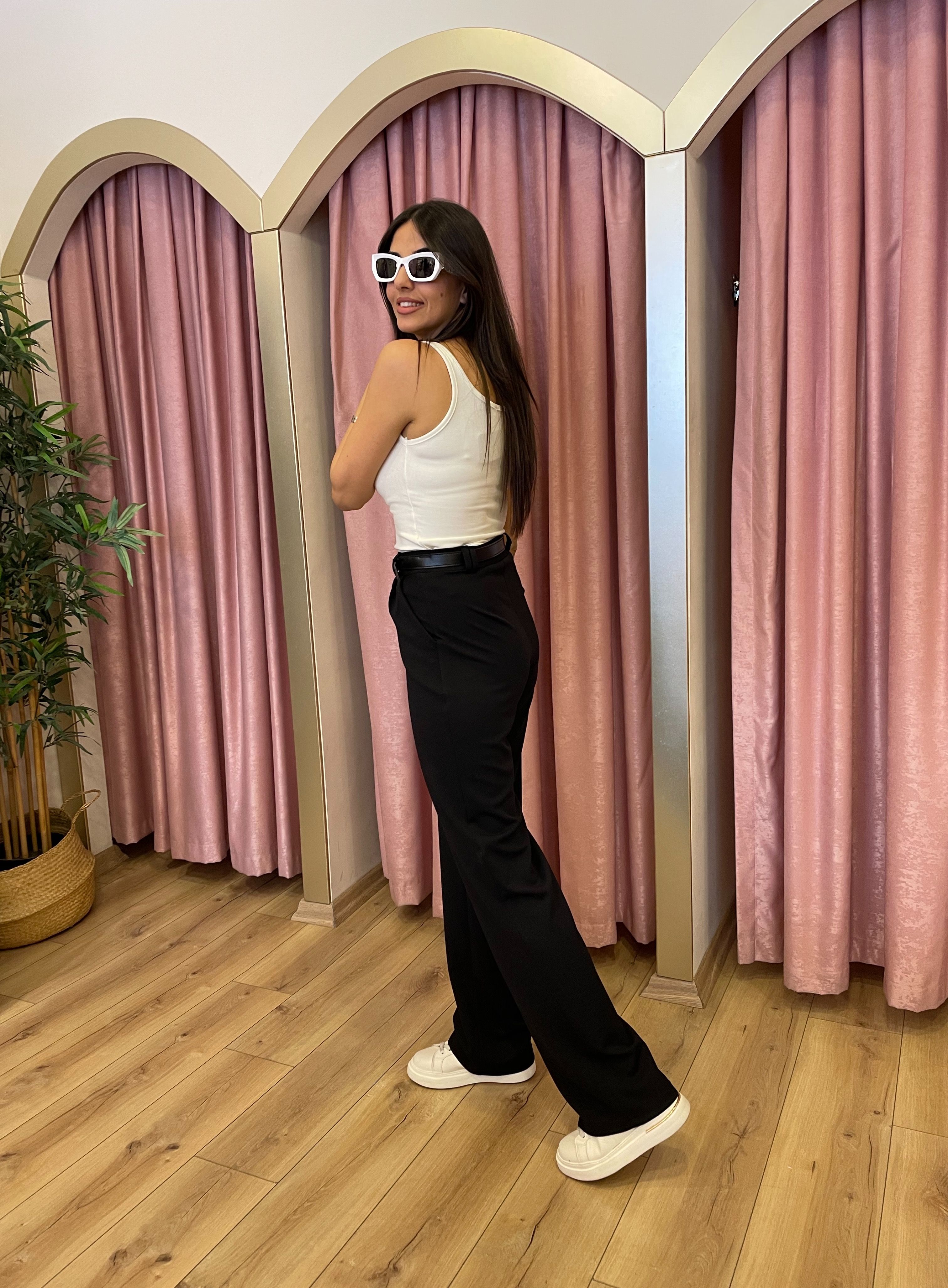 Kemerli Crep Palazzo Pantolon 