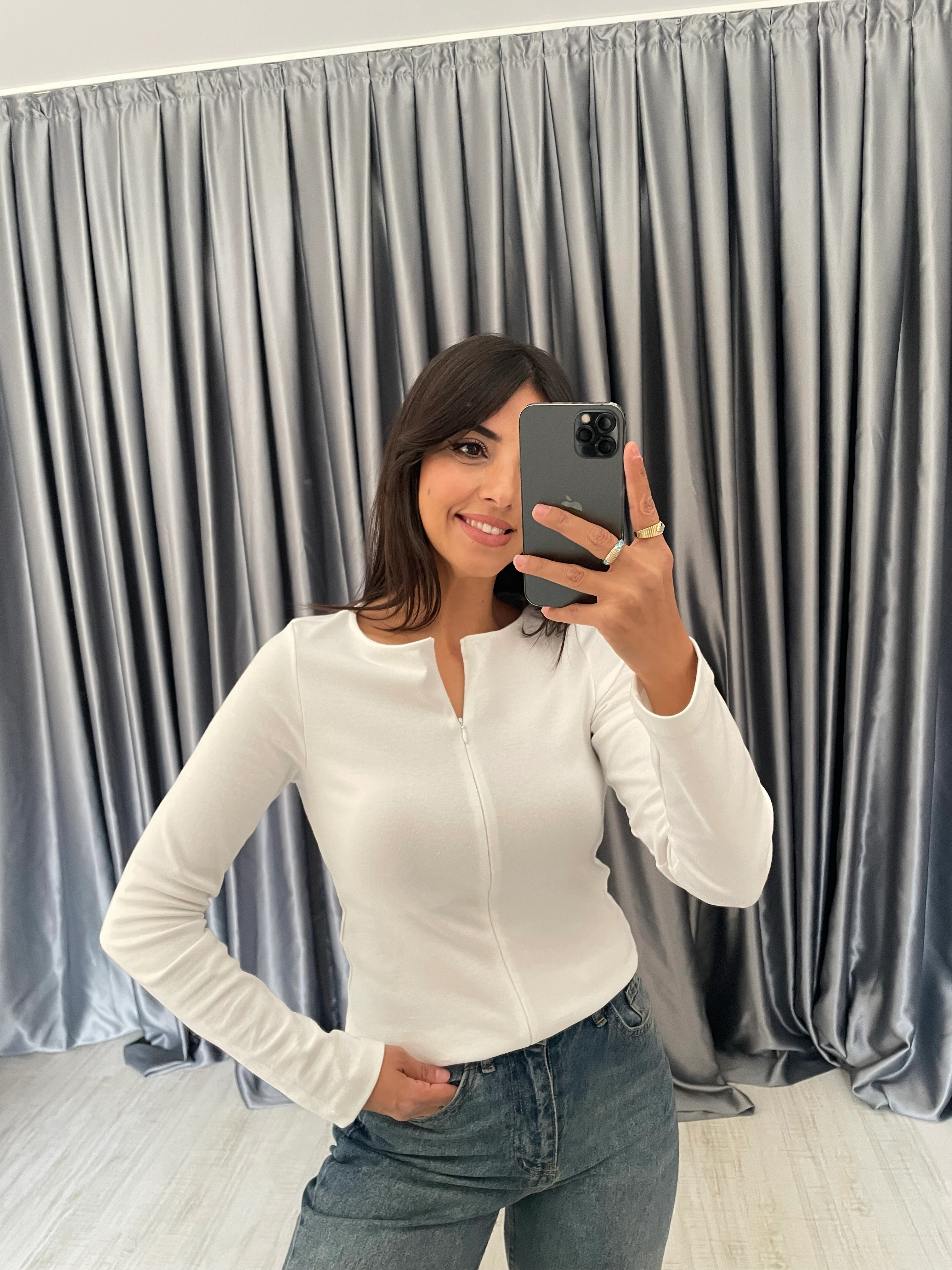 Fermuar Detaylı Uzun Kollu Bluz 