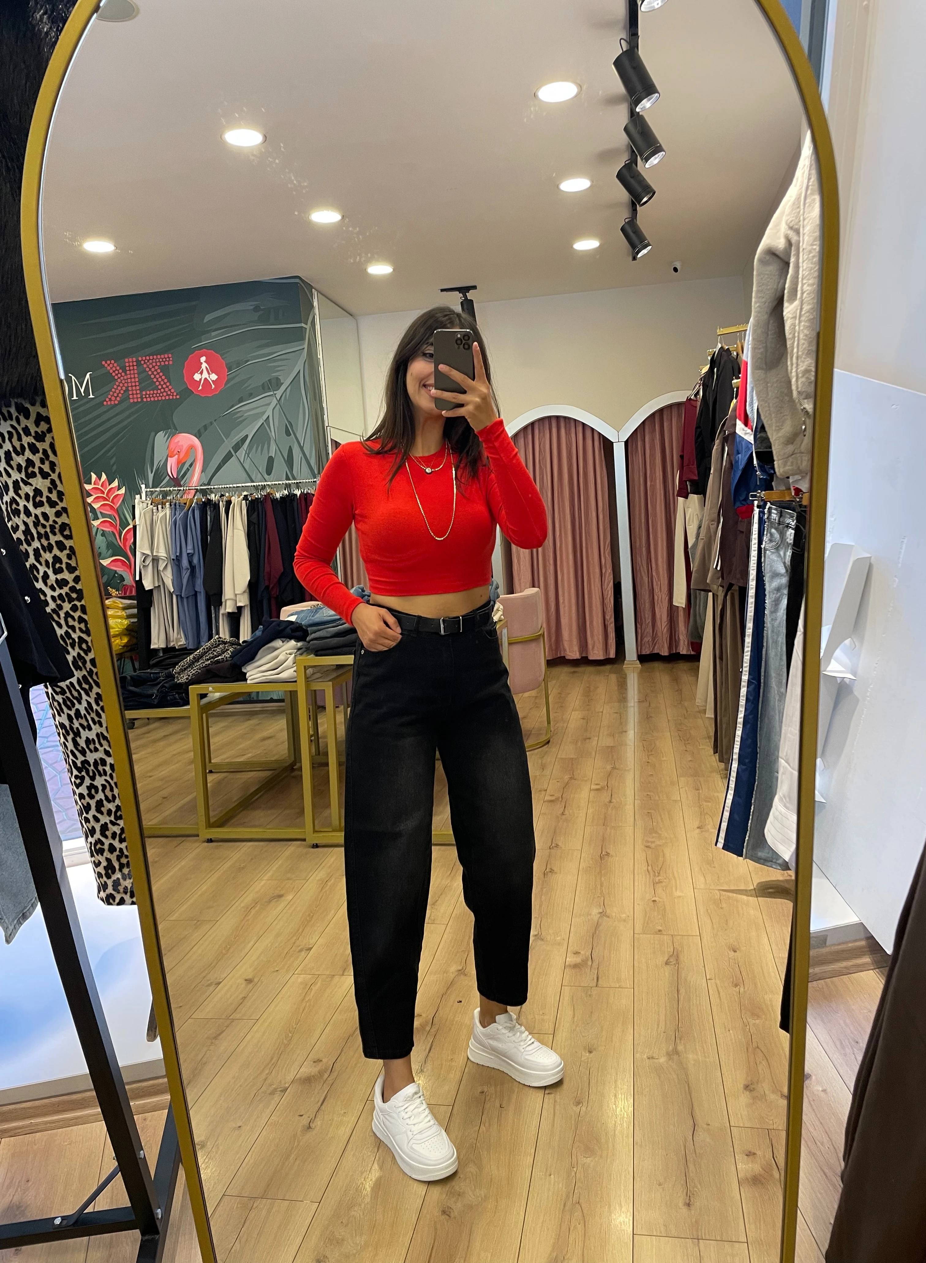 Kemerli Yüksek Bel Jean Pantolon  - Siyah