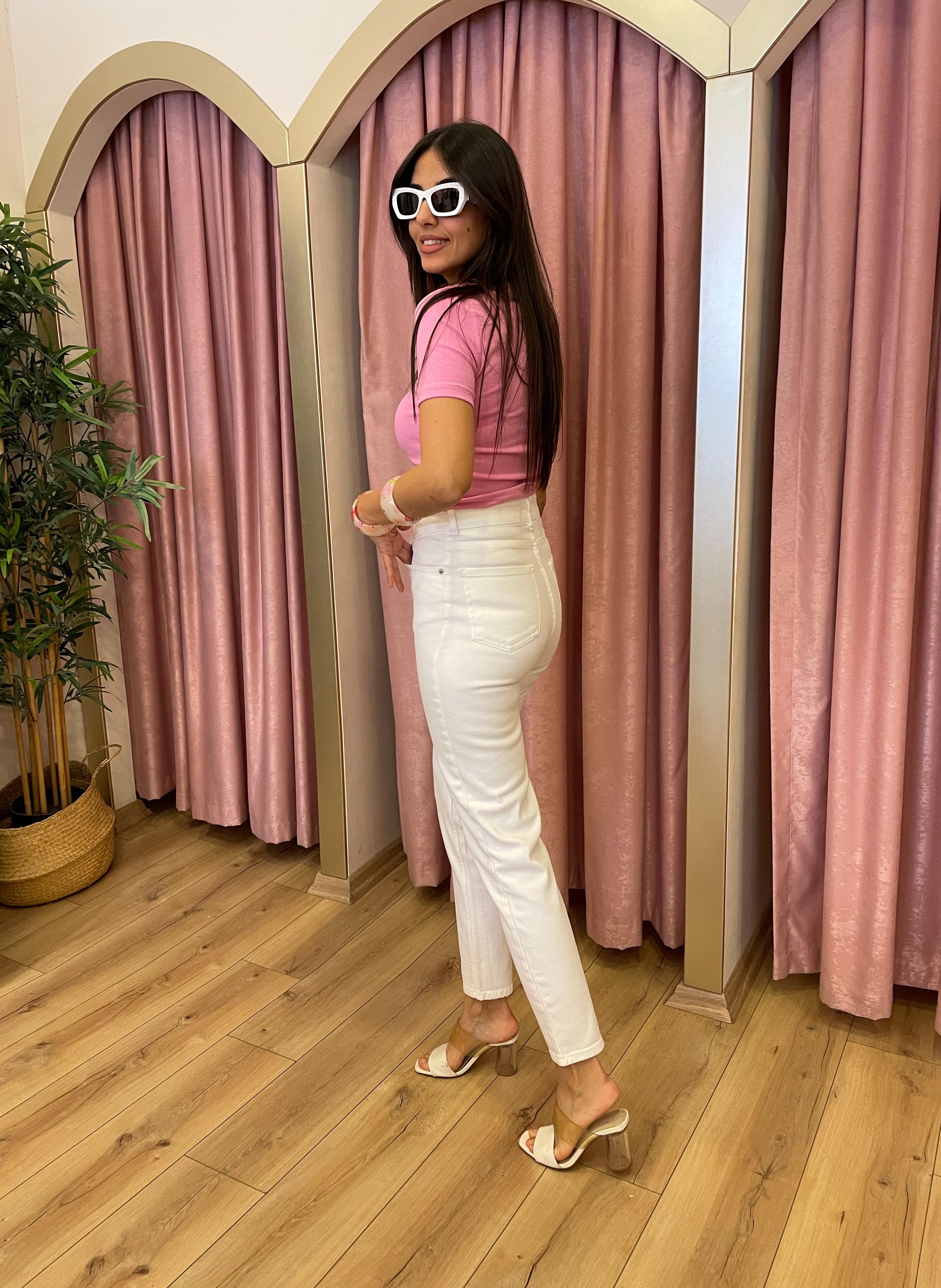 Beyaz Mom Jean Pantolon