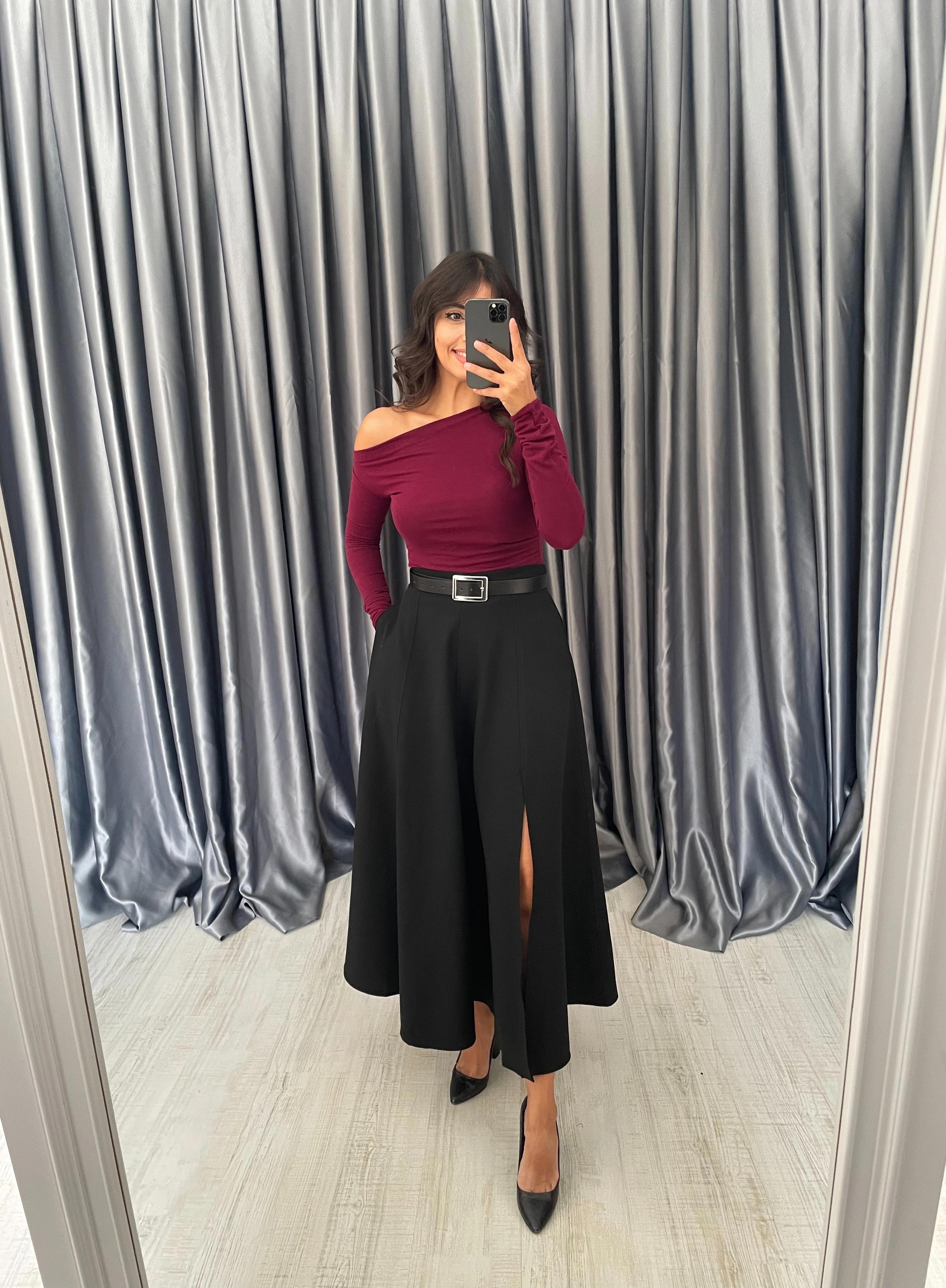 Yırtmaçlı Maxi Boy Etek  - Siyah