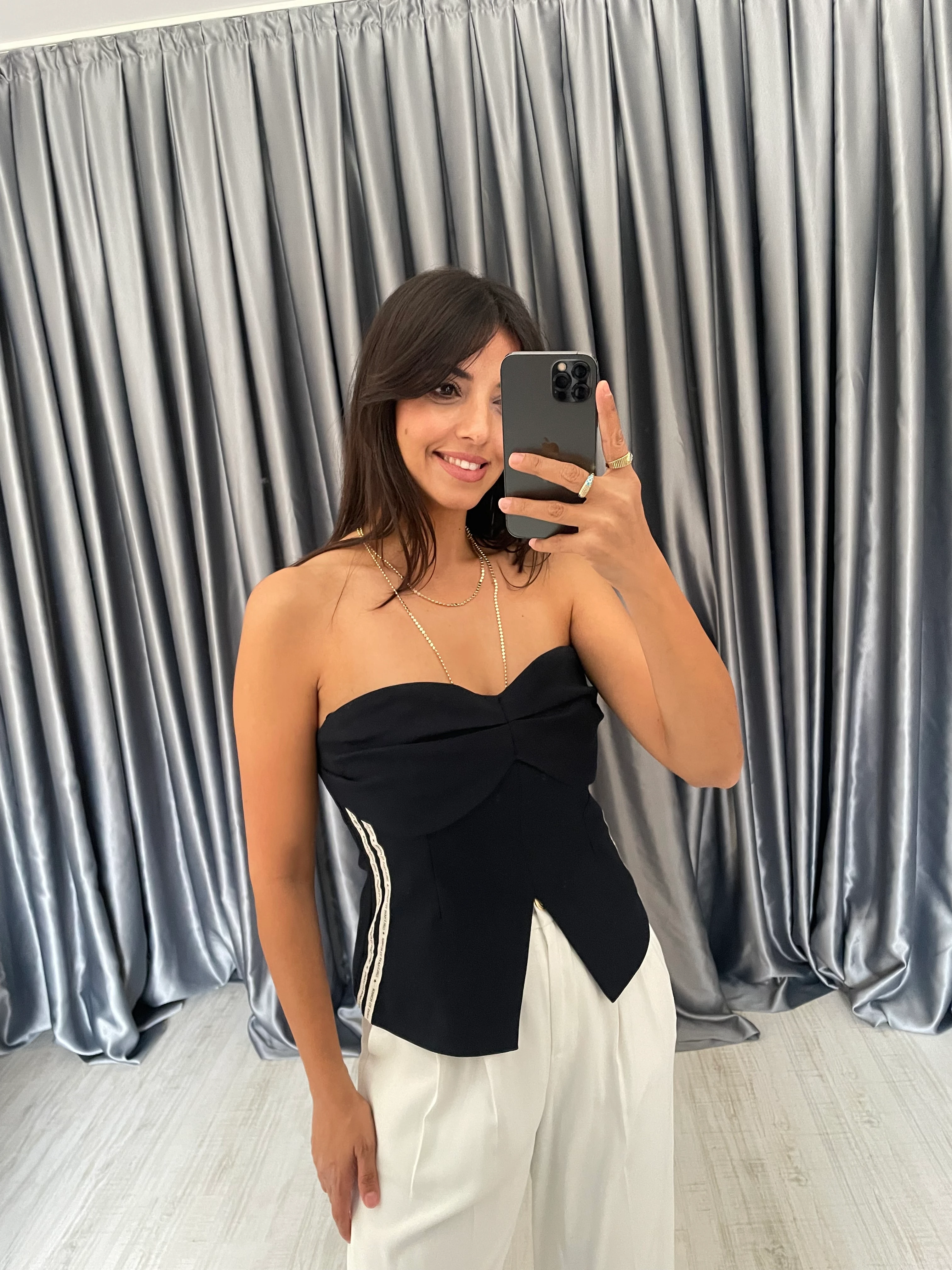 Straplez Bluz Koyu Lacivert 