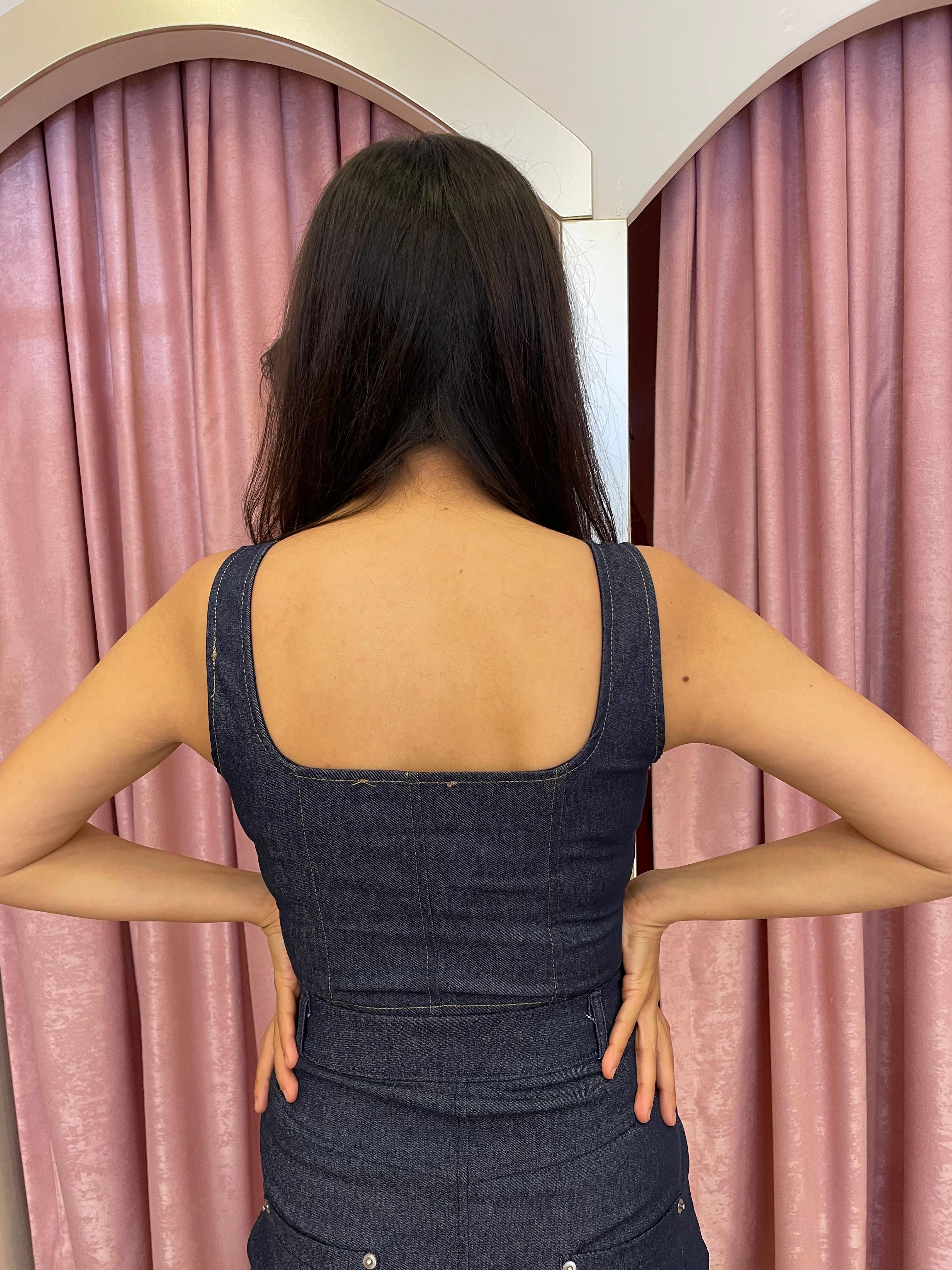 İnce Korse Detaylı Denim Crop
