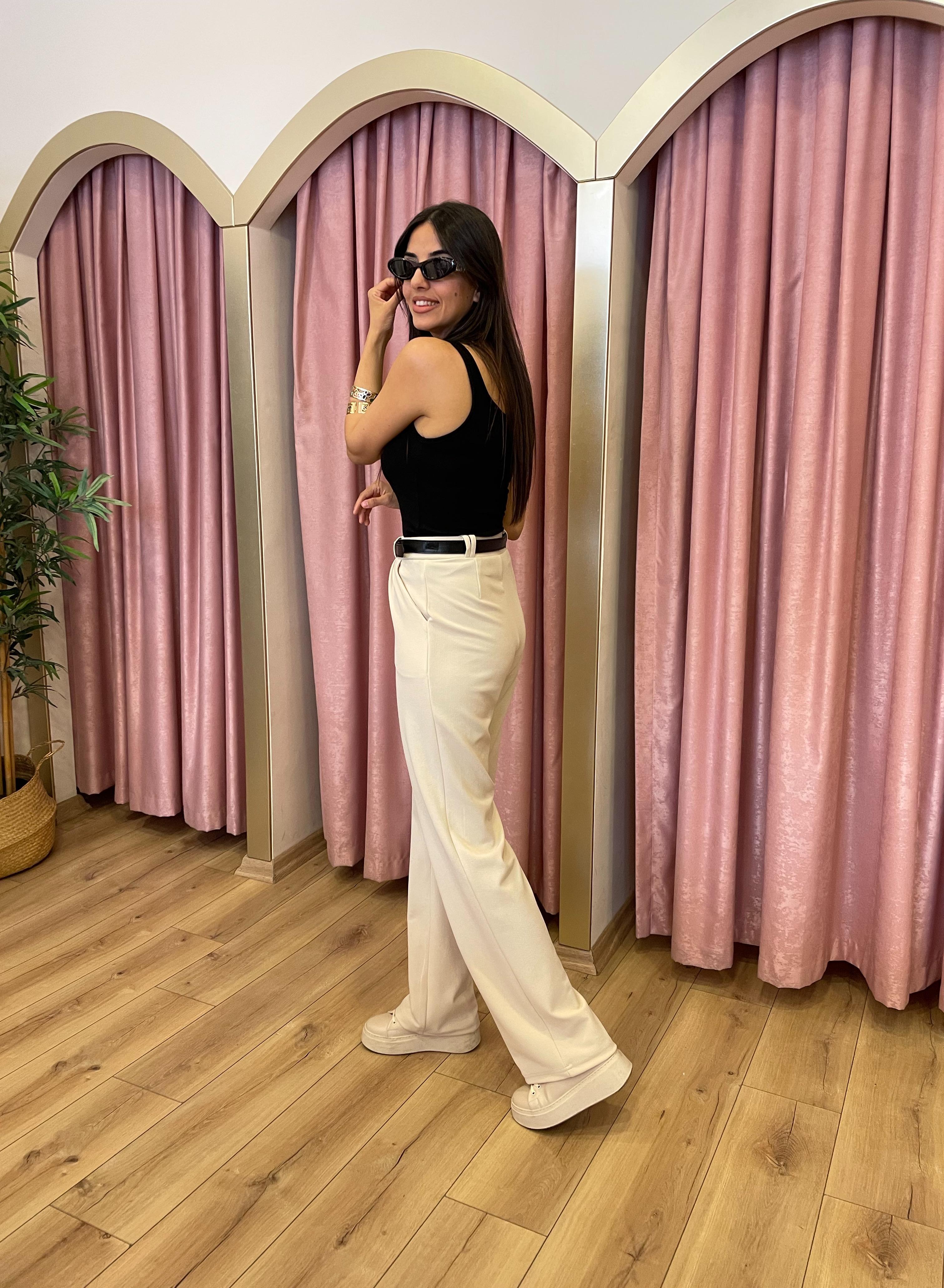 Kemerli Crep Palazzo Pantolon 