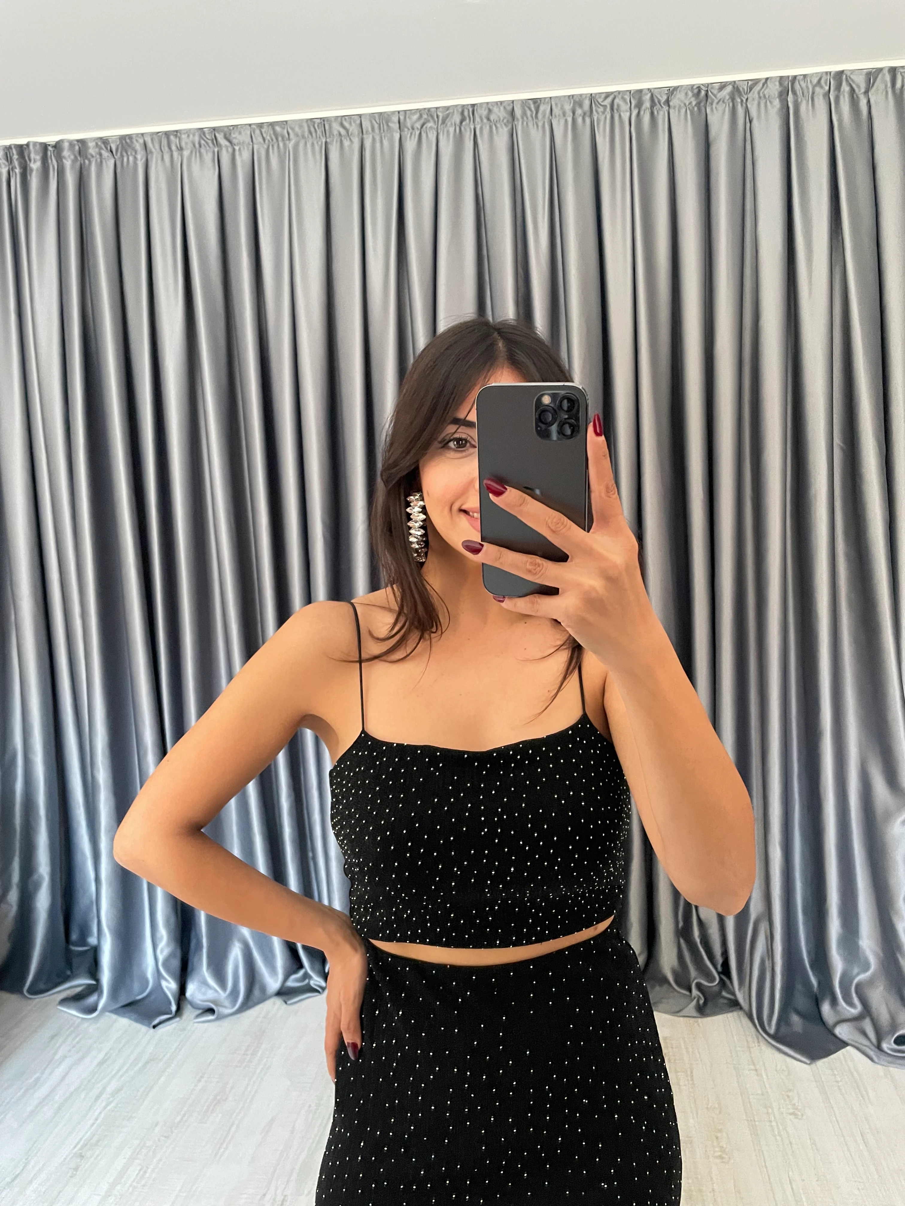 Taşlı Spagetti Askılı Crop