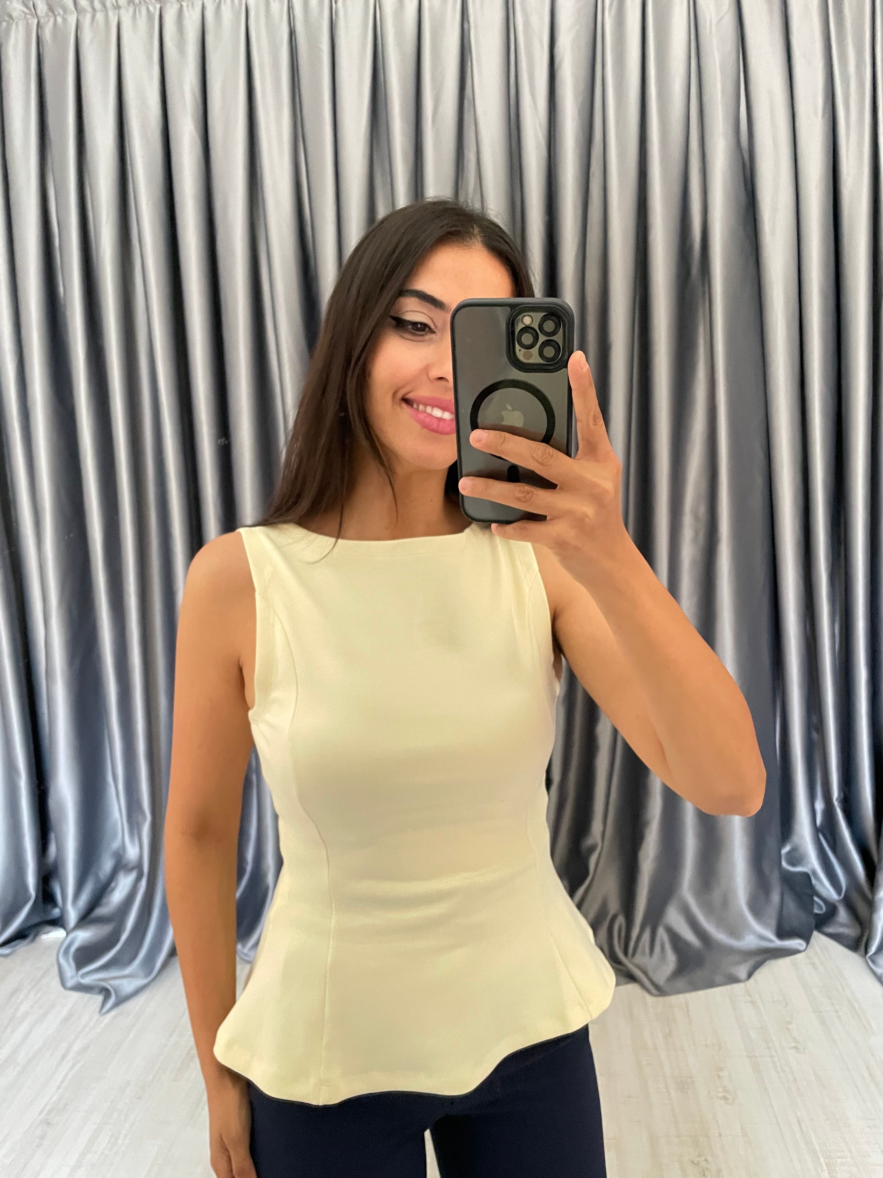 Kayık Yaka Peplum Bluz - Sarı