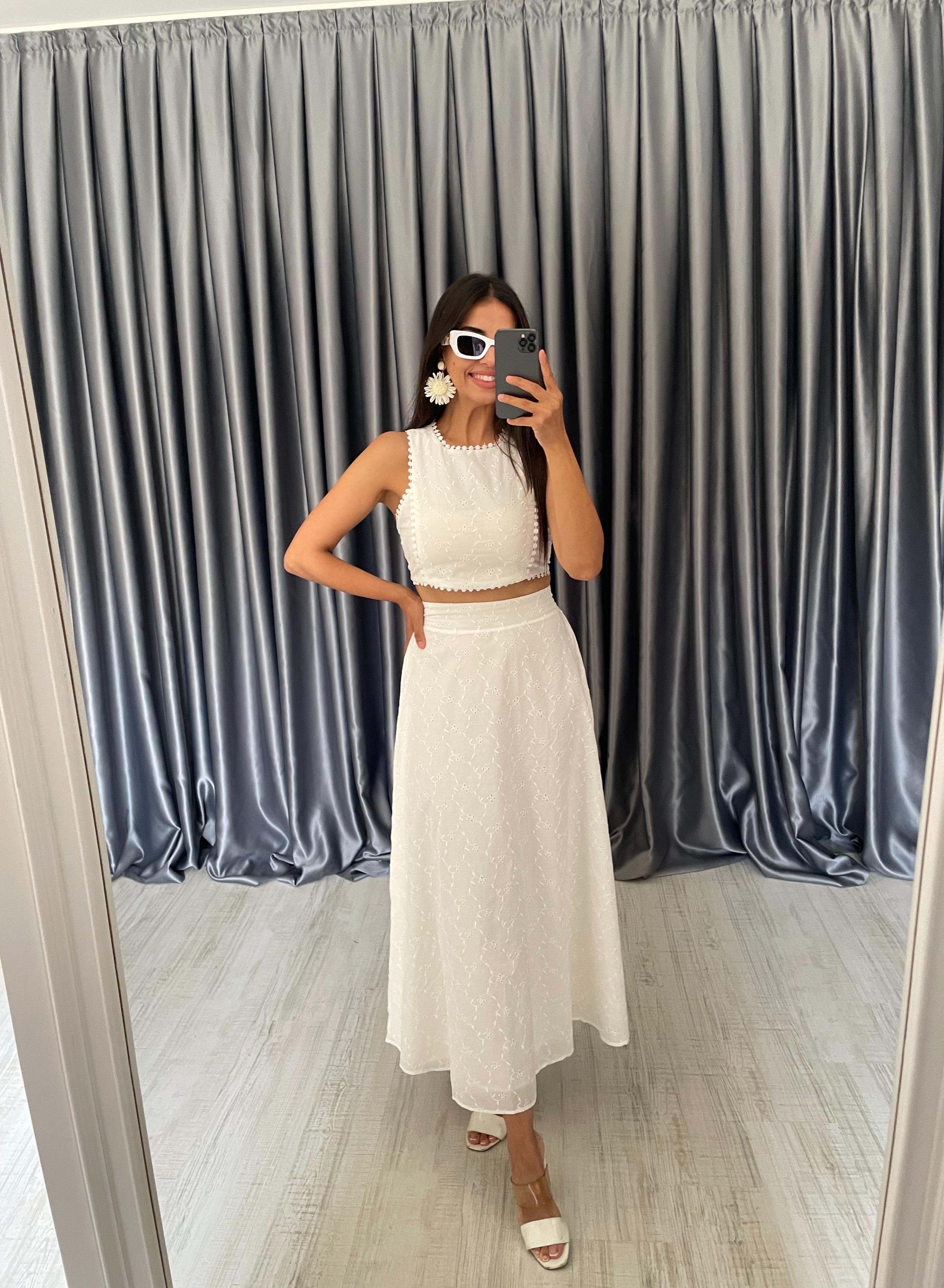 Arka Beli Lastikli Etek Crop Takım