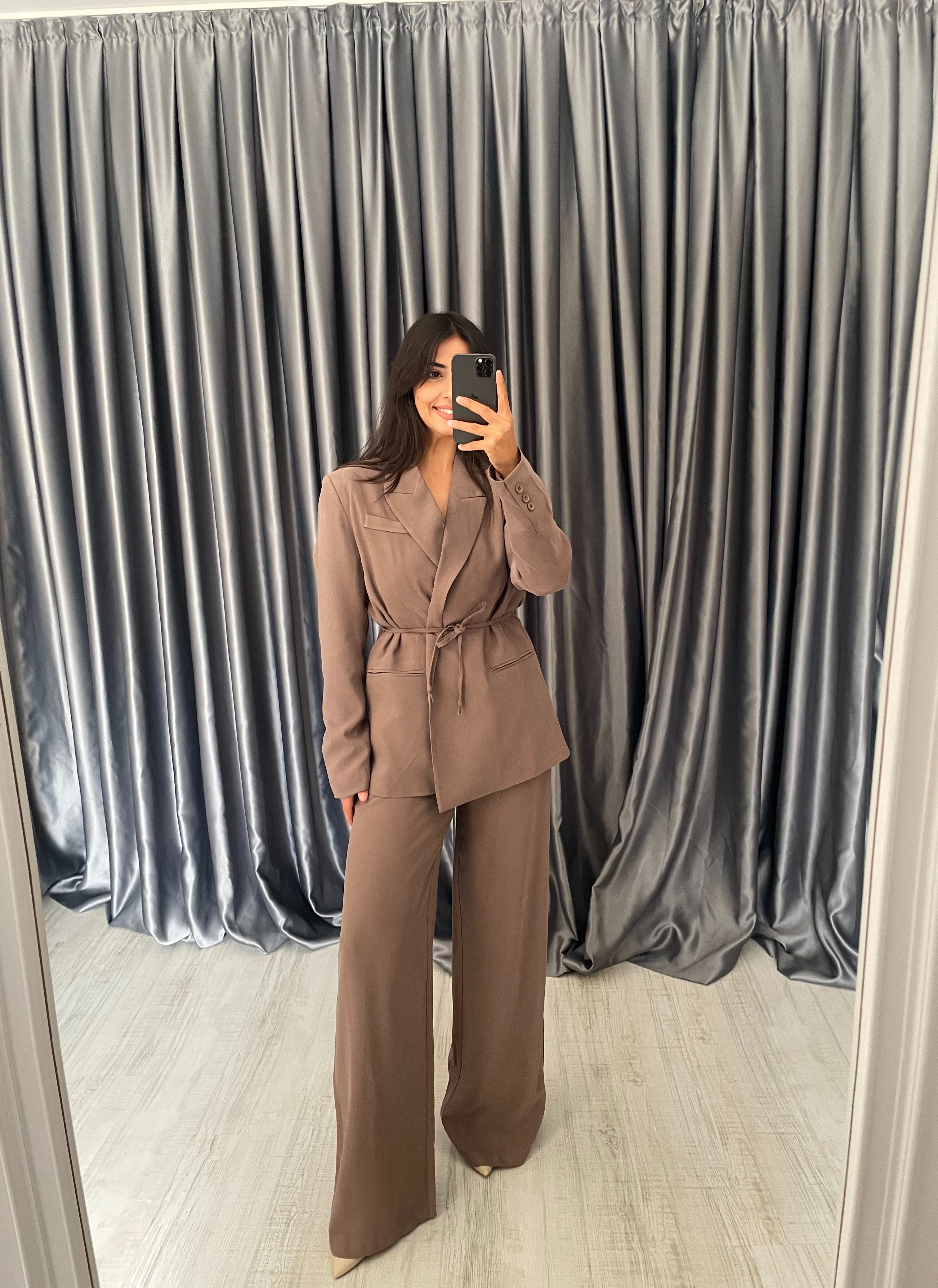 Premium Bağlama Detaylı Ceket Pantolon Takım - Vizon