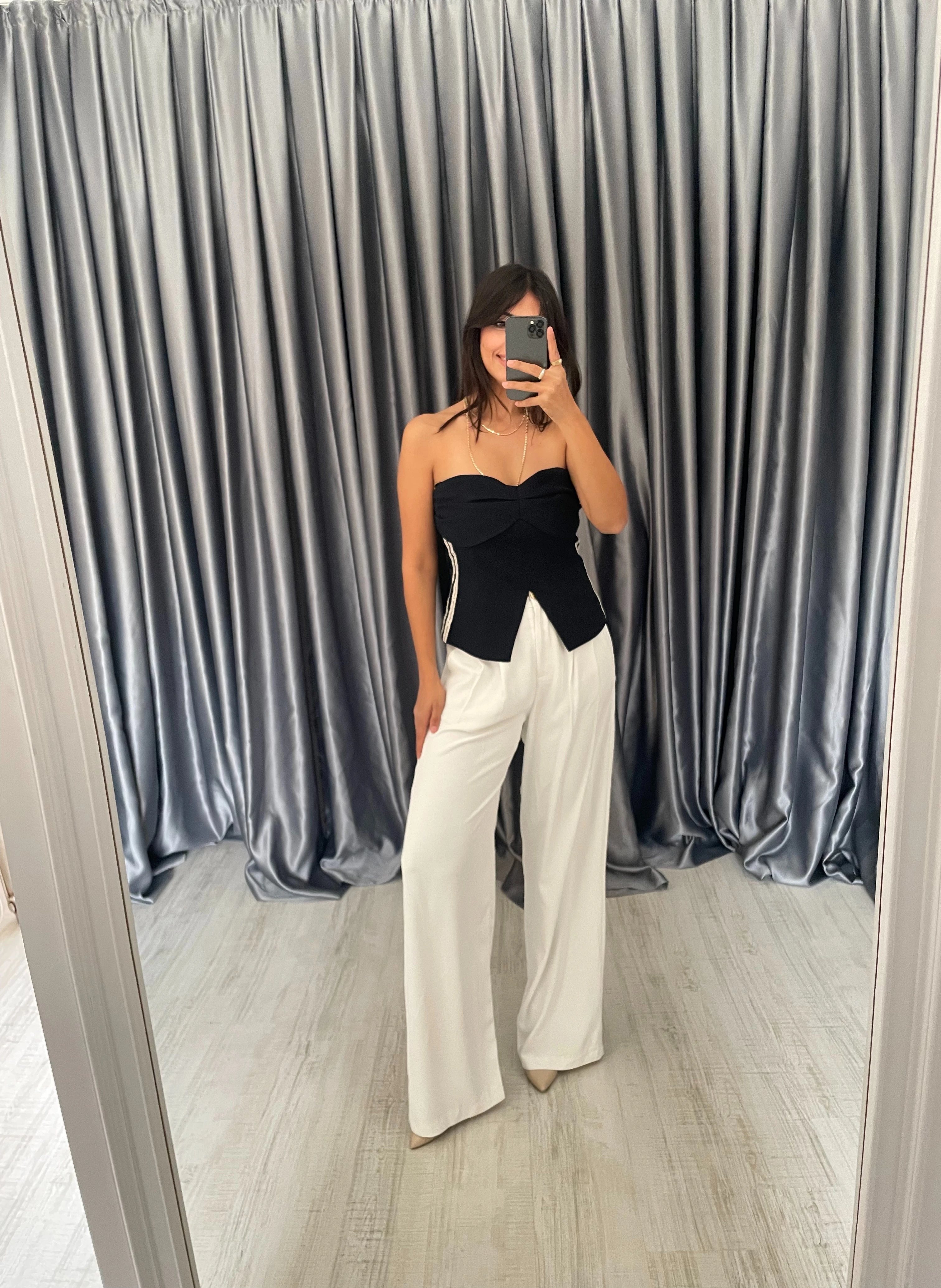 Gold Düğmeli Palazzo Pantolon