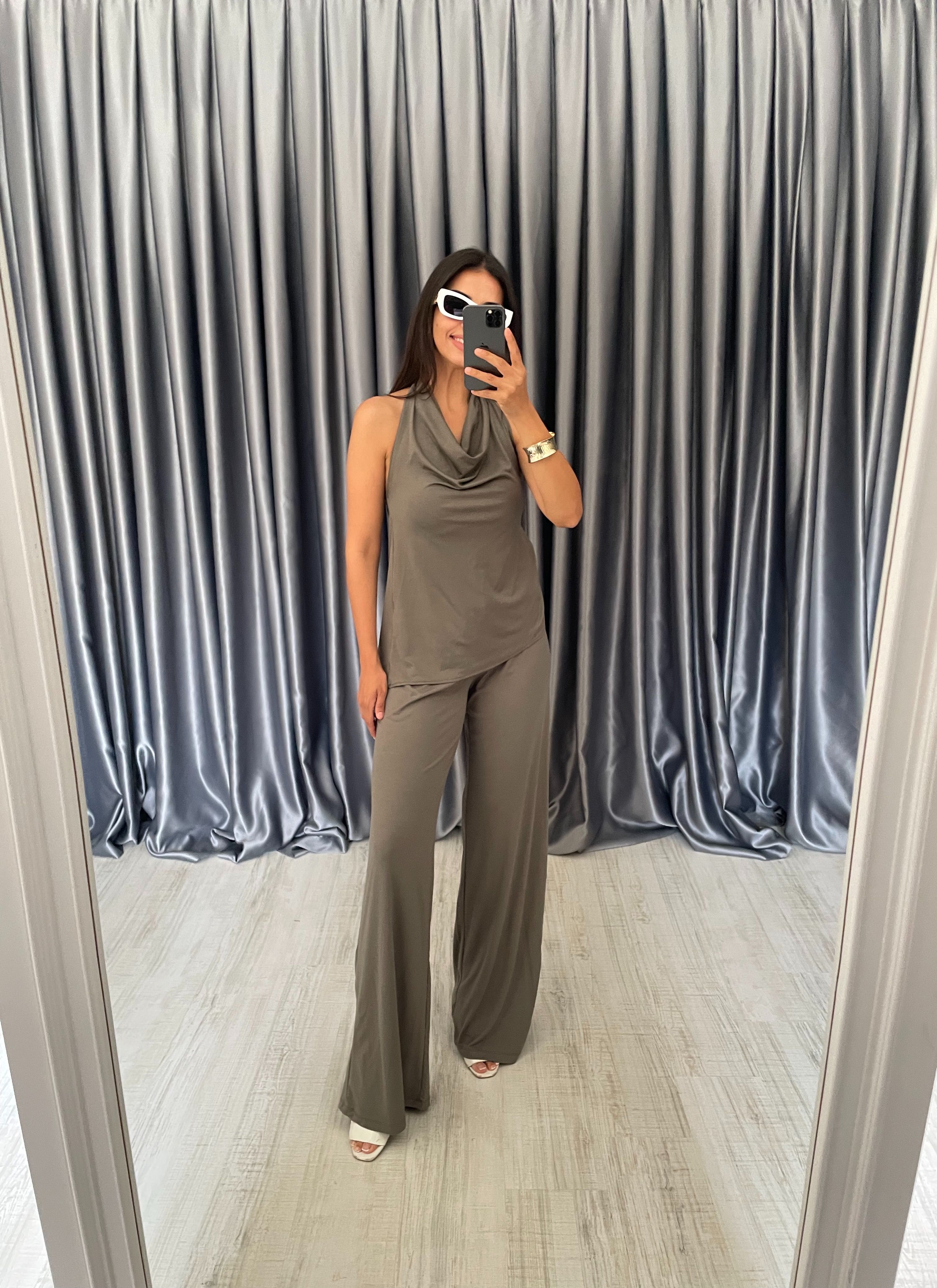 Dökümlü Bluz Pantolon Modal Takım - Haki