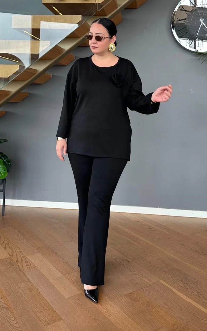 Güllü Modal Takım - Siyah