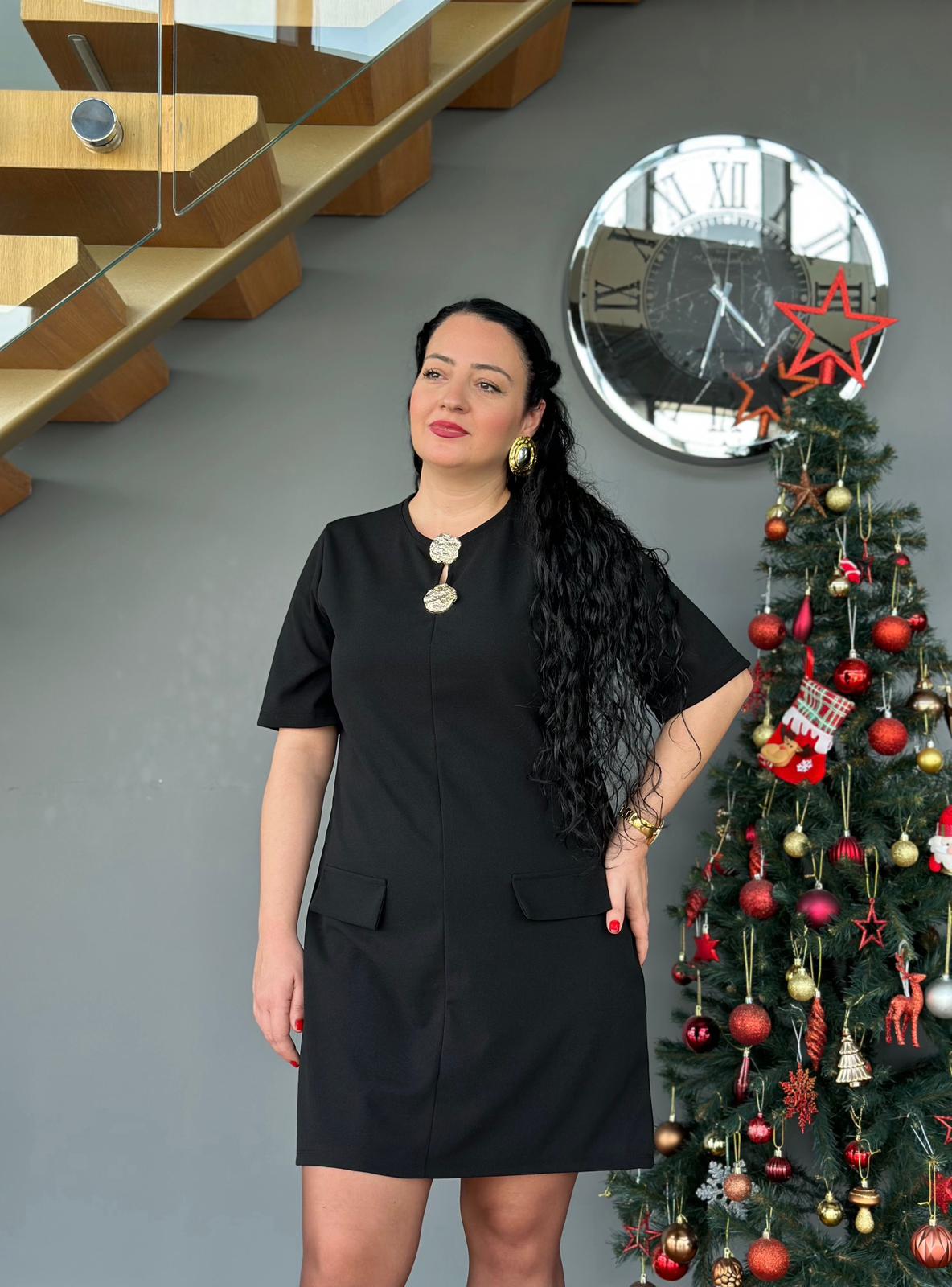 Gold Düğmeli Denis Elbise