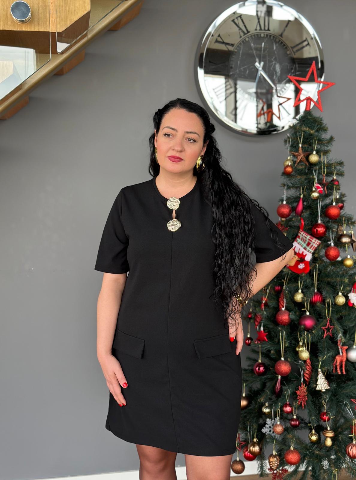 Gold Düğmeli Denis Elbise