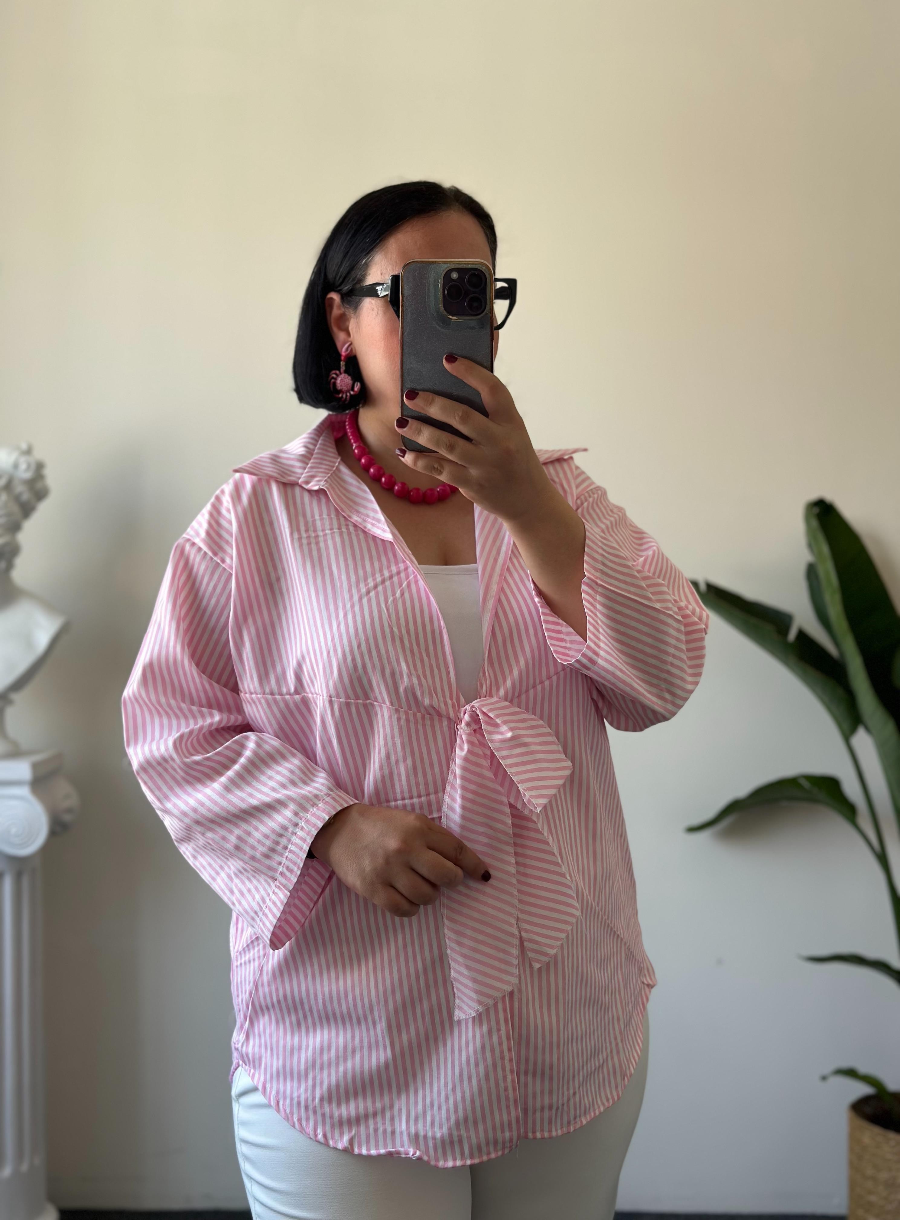 Bağlamalı Poplin Standart Beden  Gömlek  - Pembe