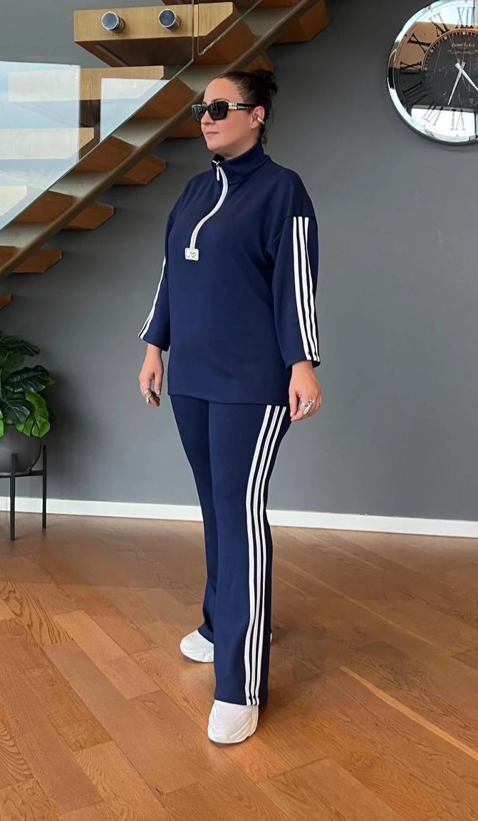 Büyük Beden İspanyol Paça Modal Takım - Lacivert