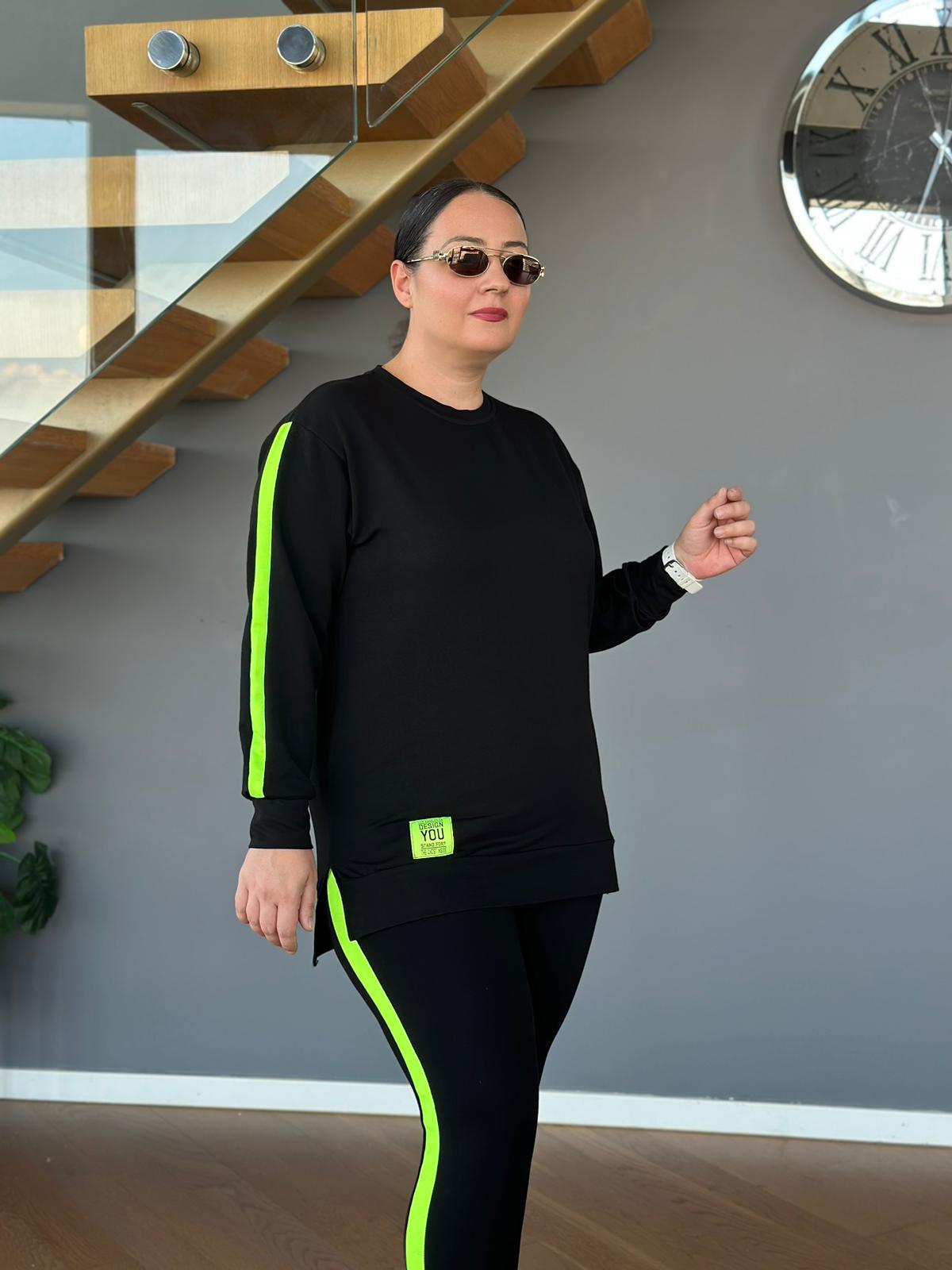 Büyük Beden Neon Garnili Tayt Takım