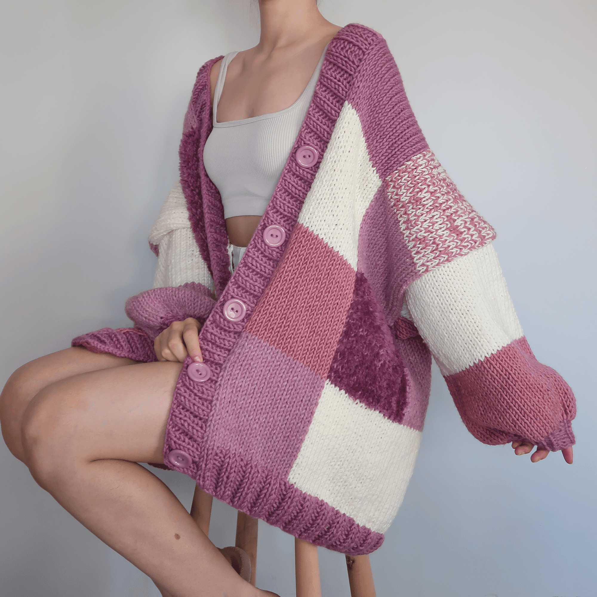 Thinner Beautyberry Patchwork Cardigan