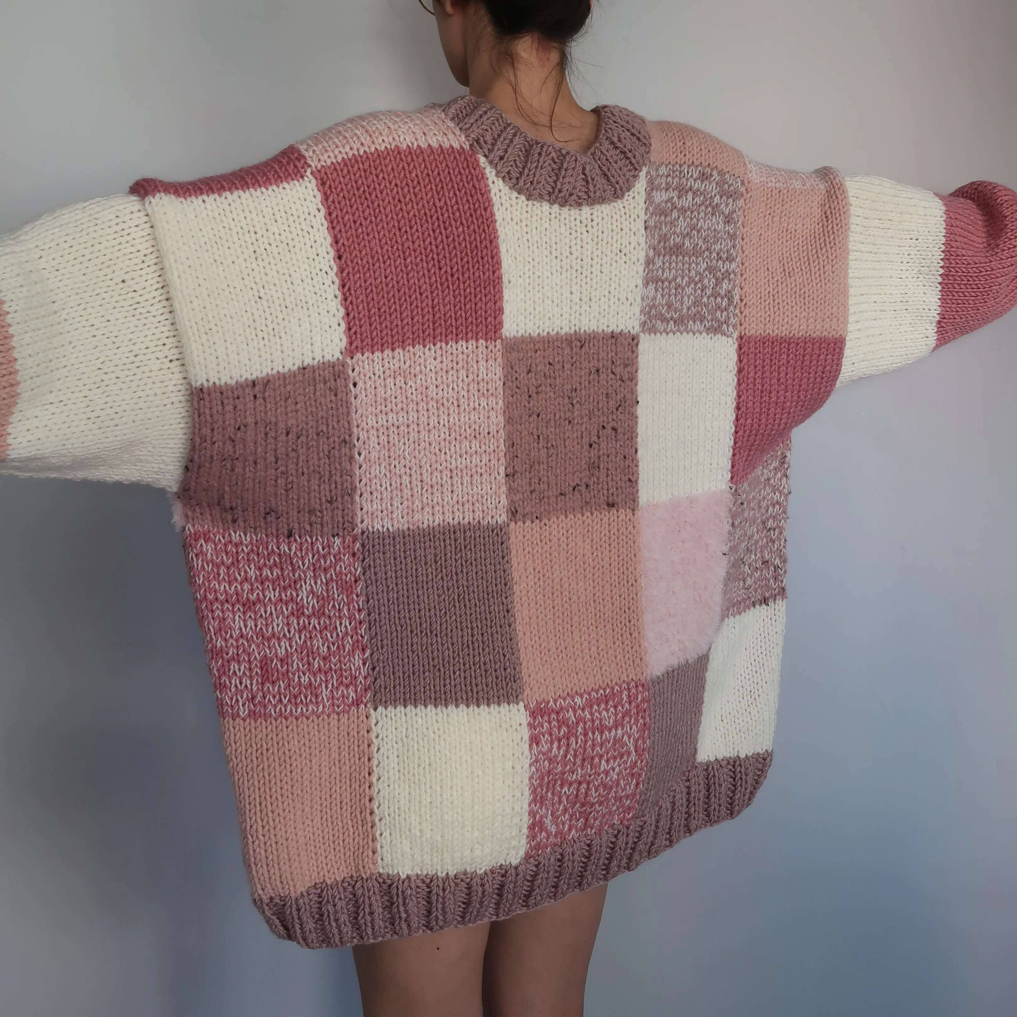 Thinner Pink Lilac Patchwork Cardigan