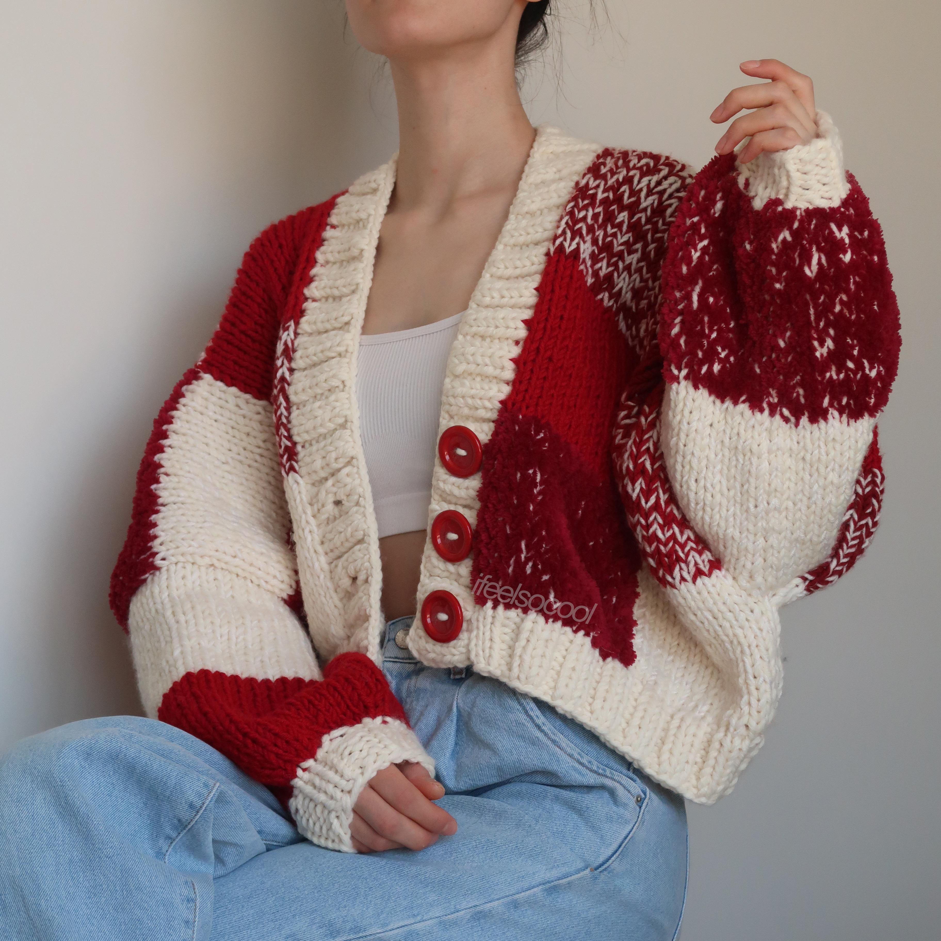 Red Velvet Patchwork Cardigan