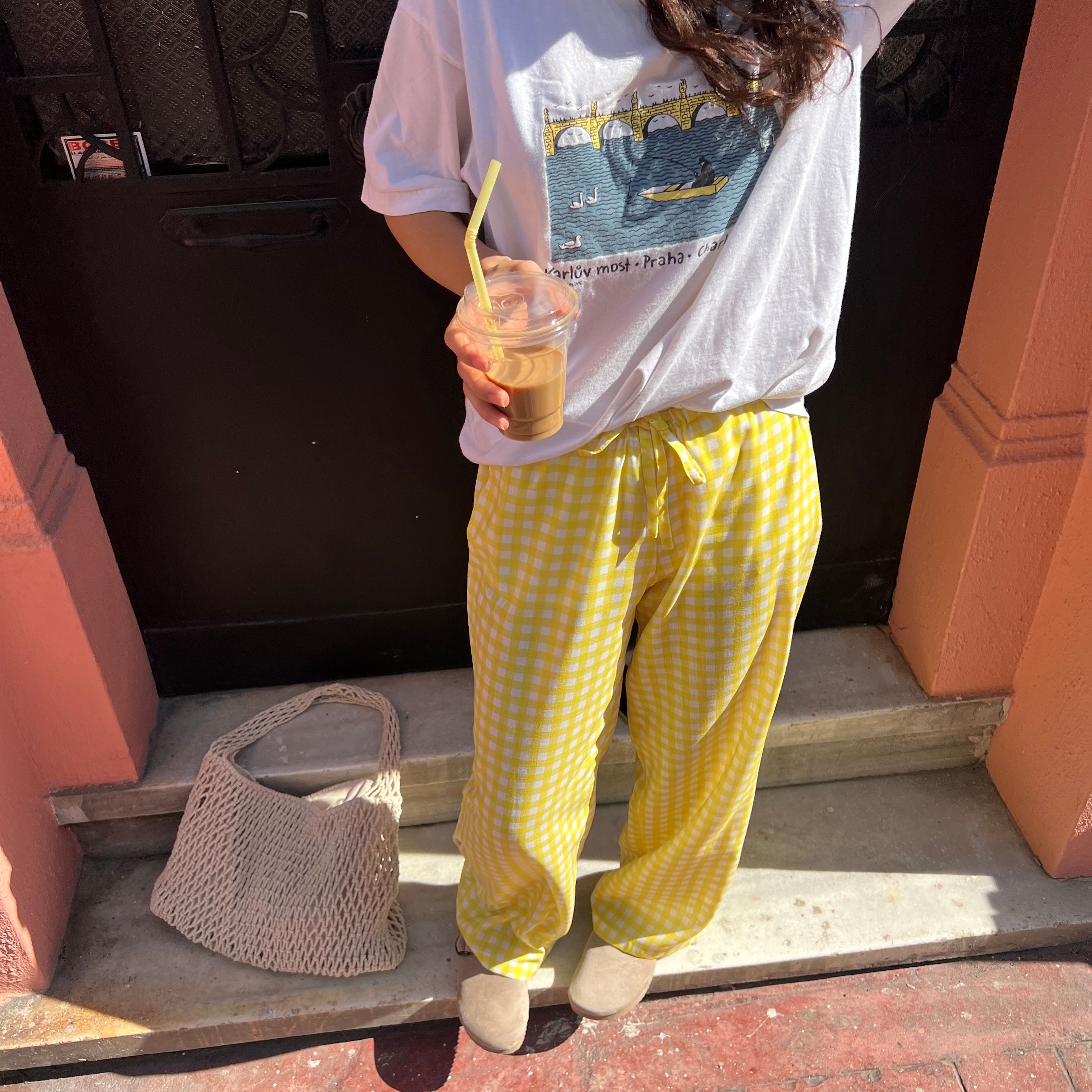 Straight-leg Linen Blend Handmade Gingham Trousers - Yellow