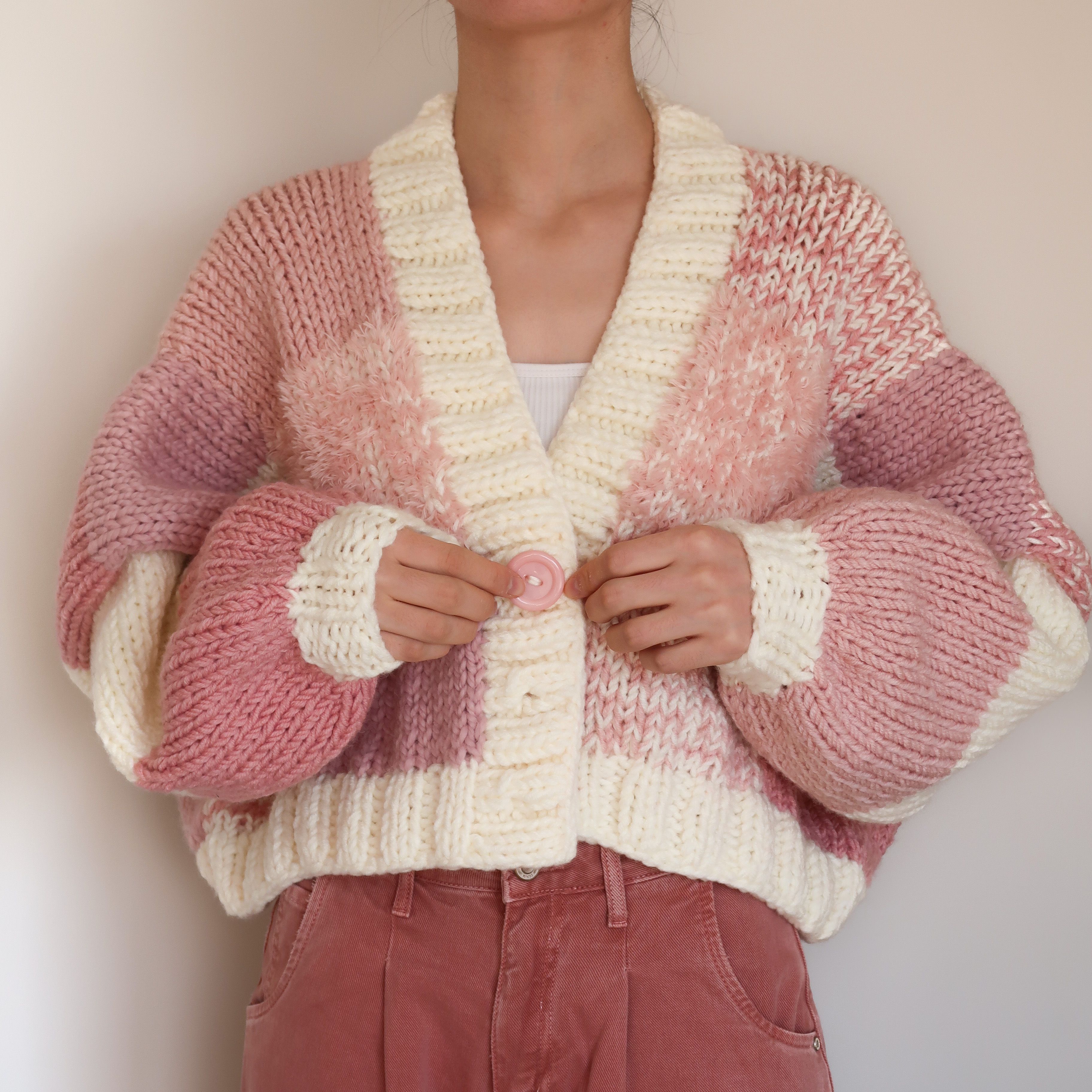 Soft Pink Patchwork Cardigan