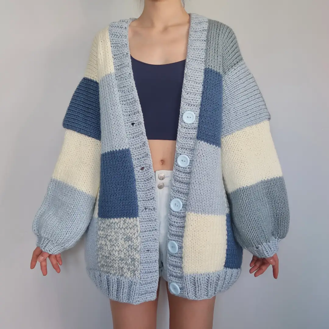 Thinner Cloud Blue Patchwork Cardigan