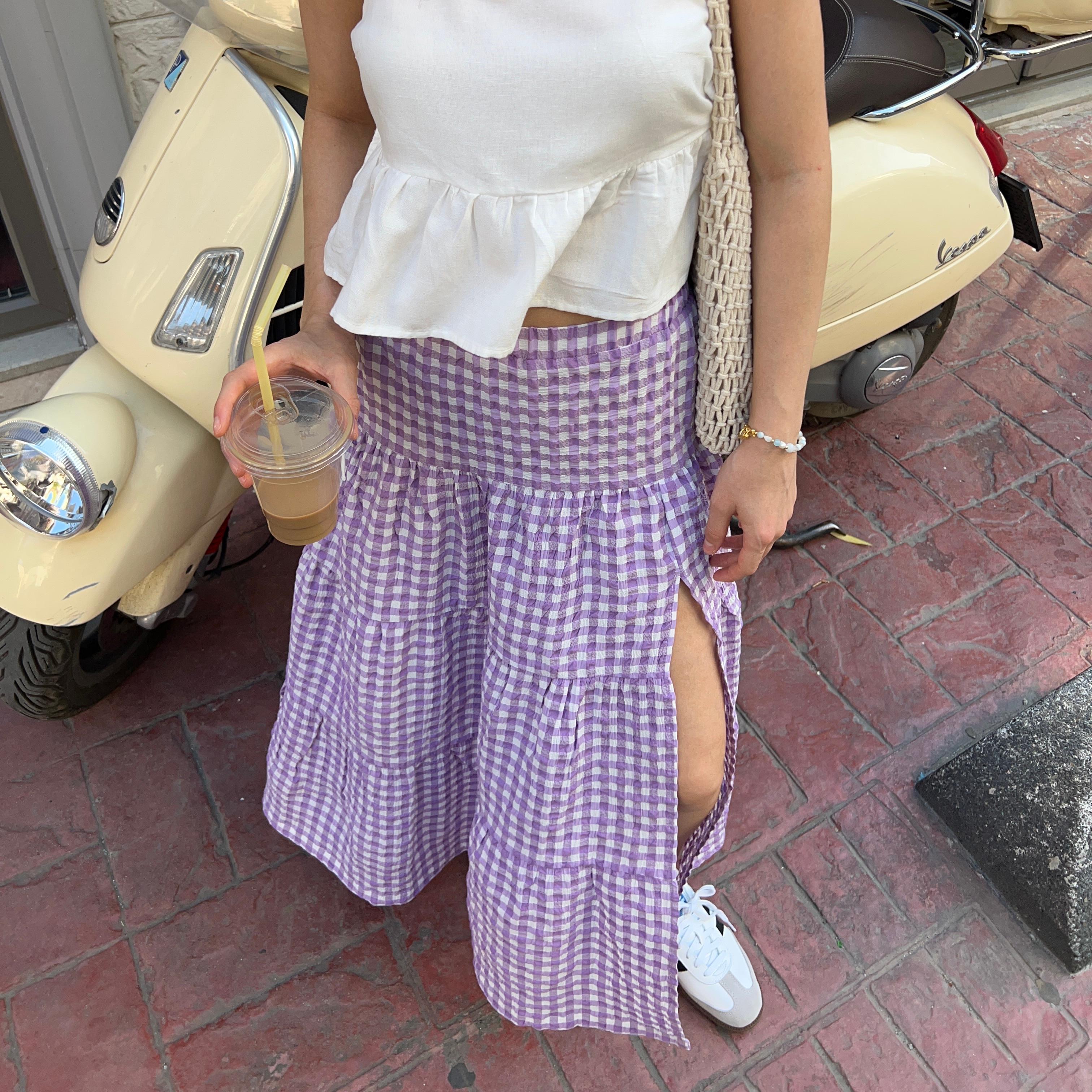 Gingham Check Midi Skirt