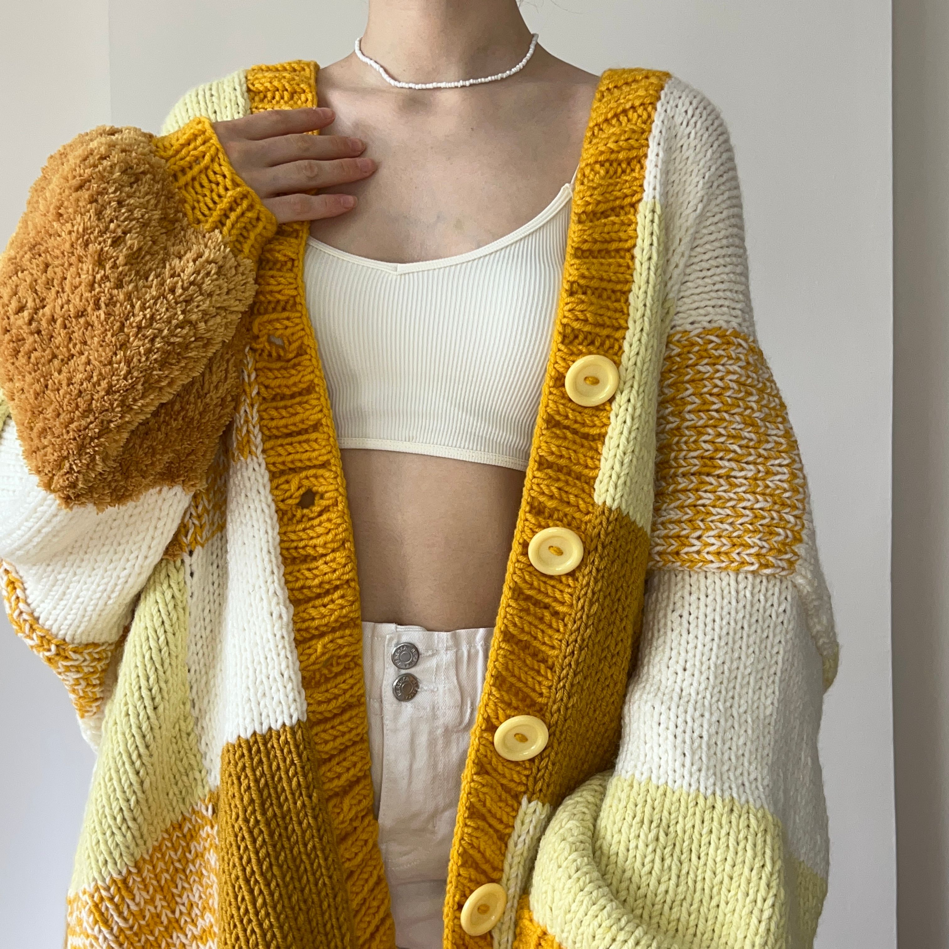 Thinner Honey Bubble Patchwork Cardigan