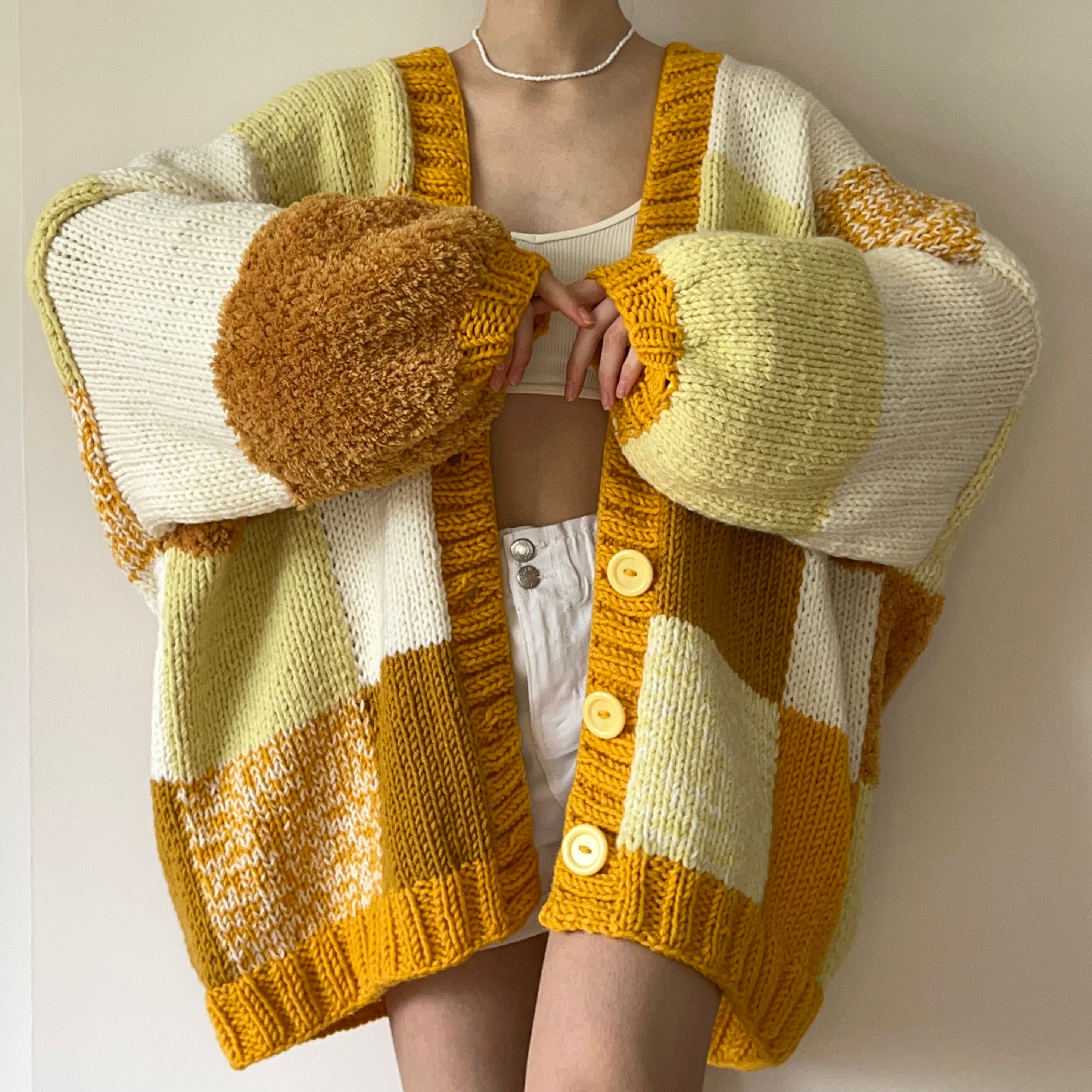 Thinner Honey Bubble Patchwork Cardigan