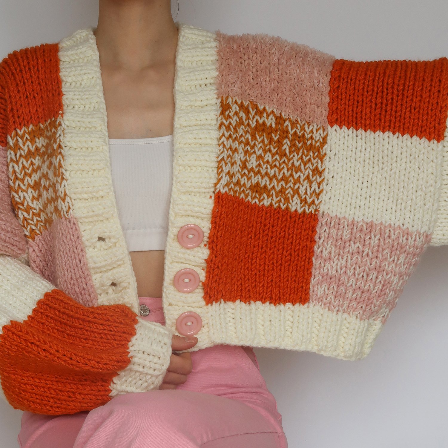 Pink Grapefruit Patchwork Cardigan