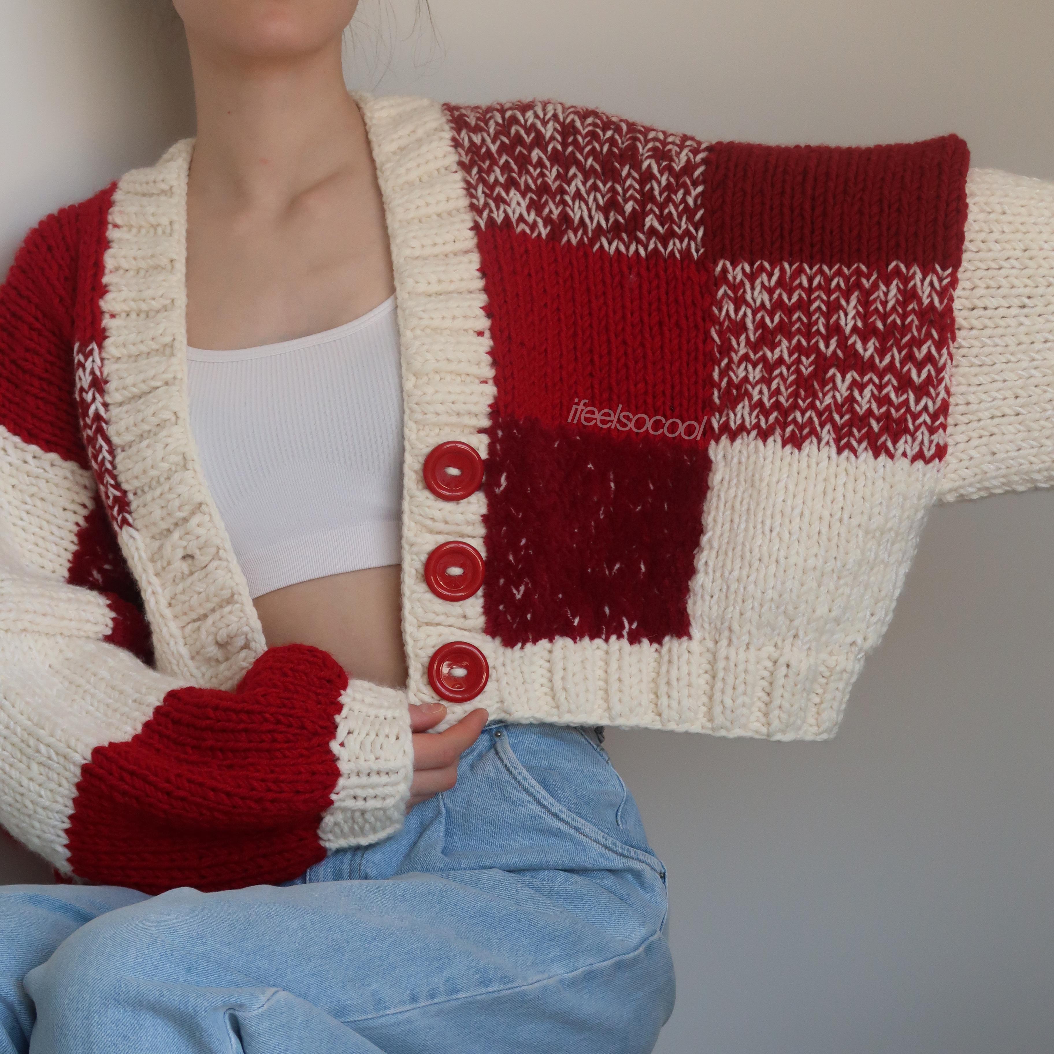 Red Velvet Patchwork Cardigan