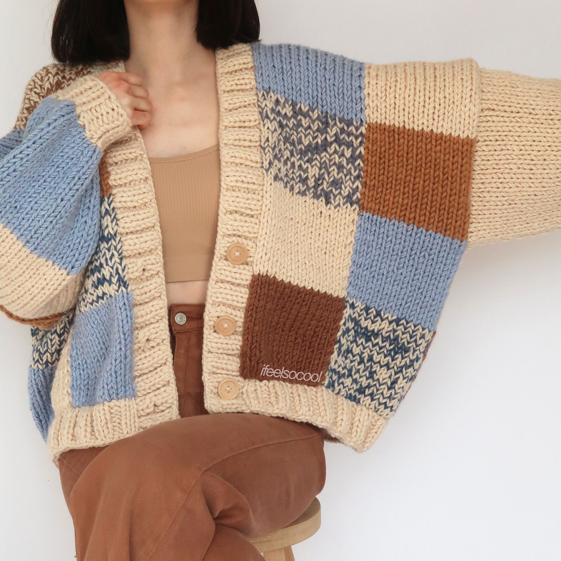 Blue Chocolate Patchwork Cardigan - Customized