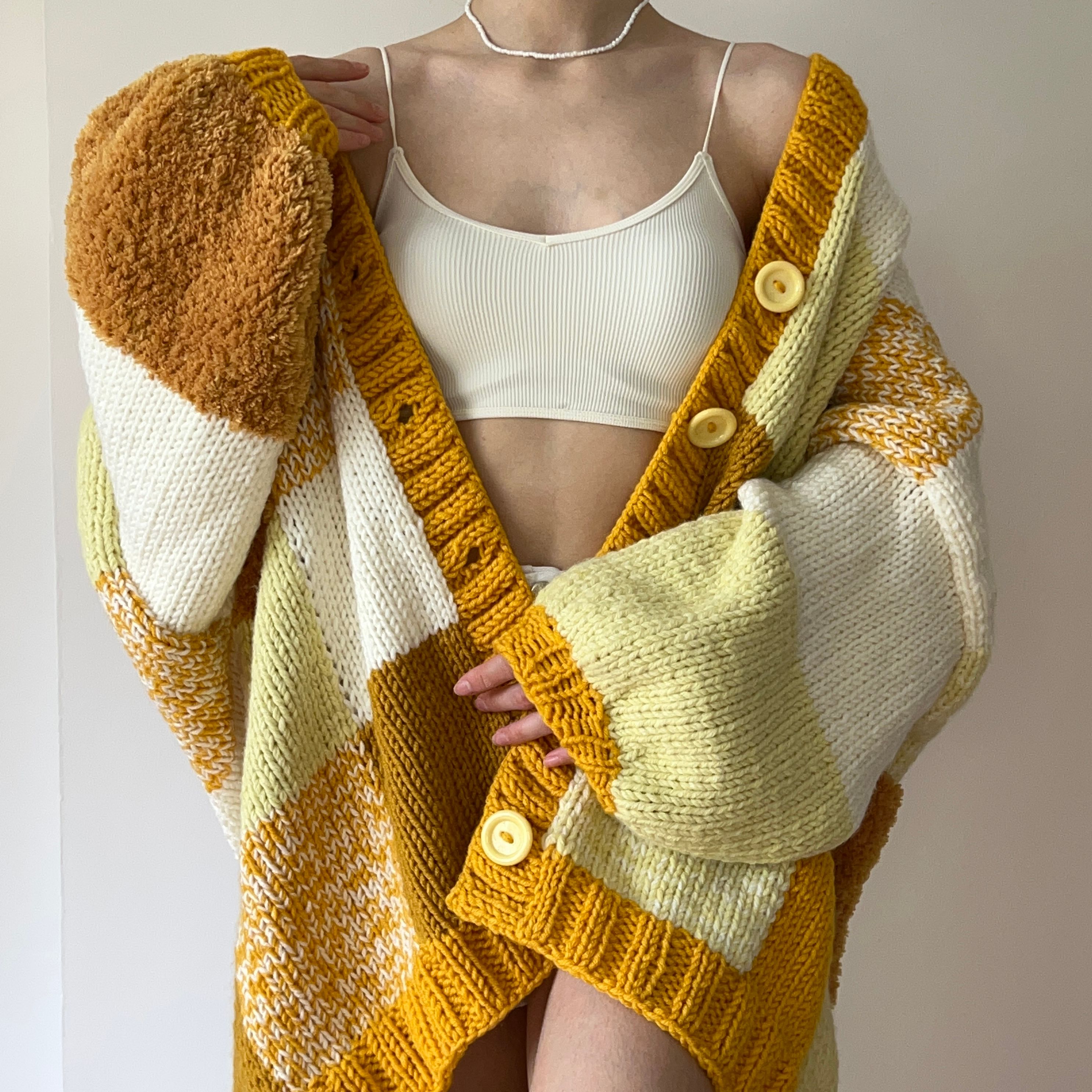 Thinner Honey Bubble Patchwork Cardigan