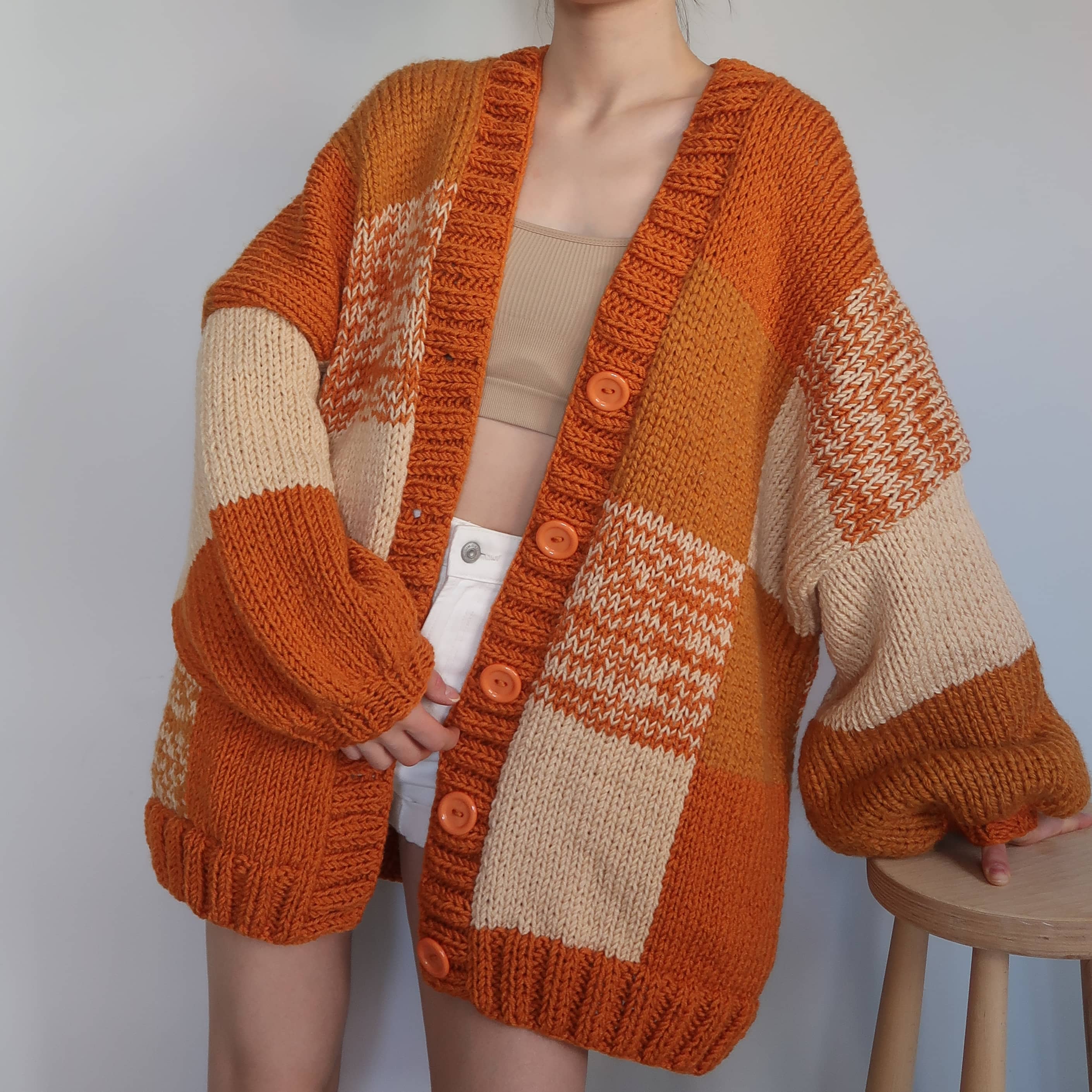 Thinner Amber Glow Patchwork Cardigan