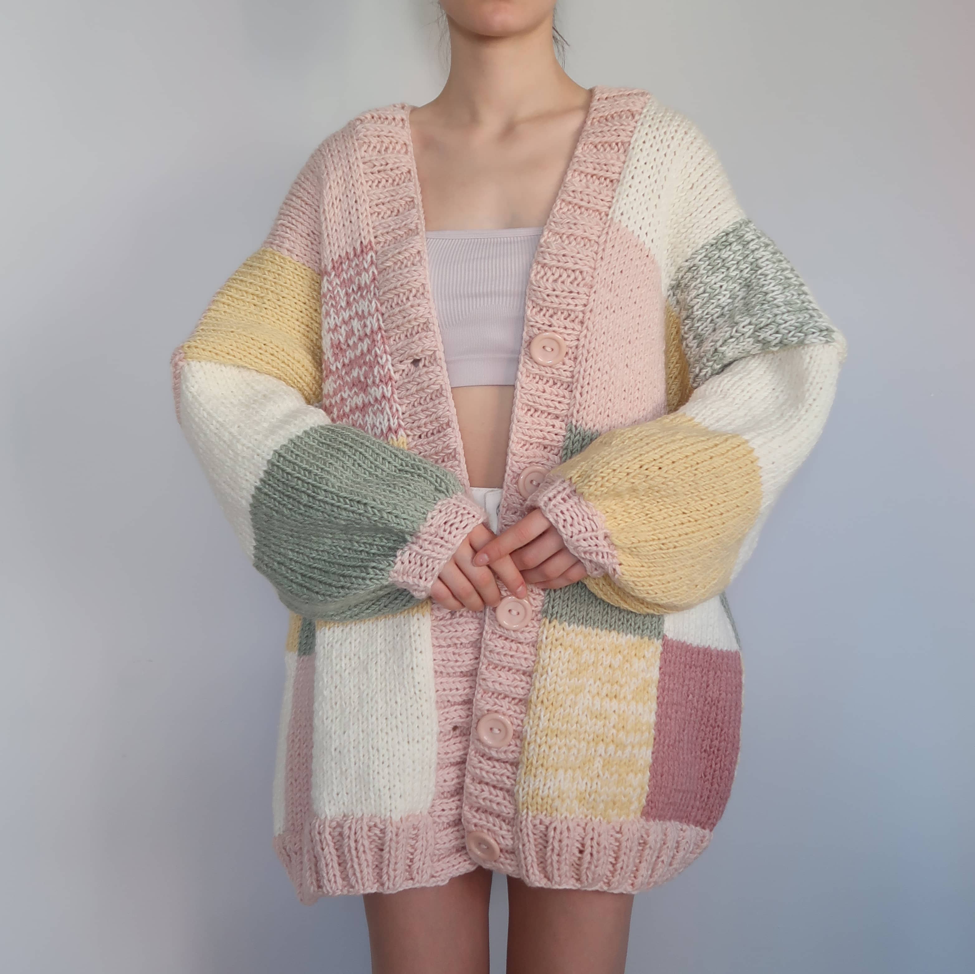 Thinner Pastel Marshmallow Patchwork Cardigan