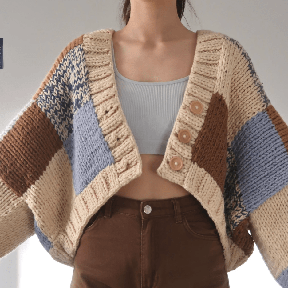 Blue Chocolate Patchwork Cardigan