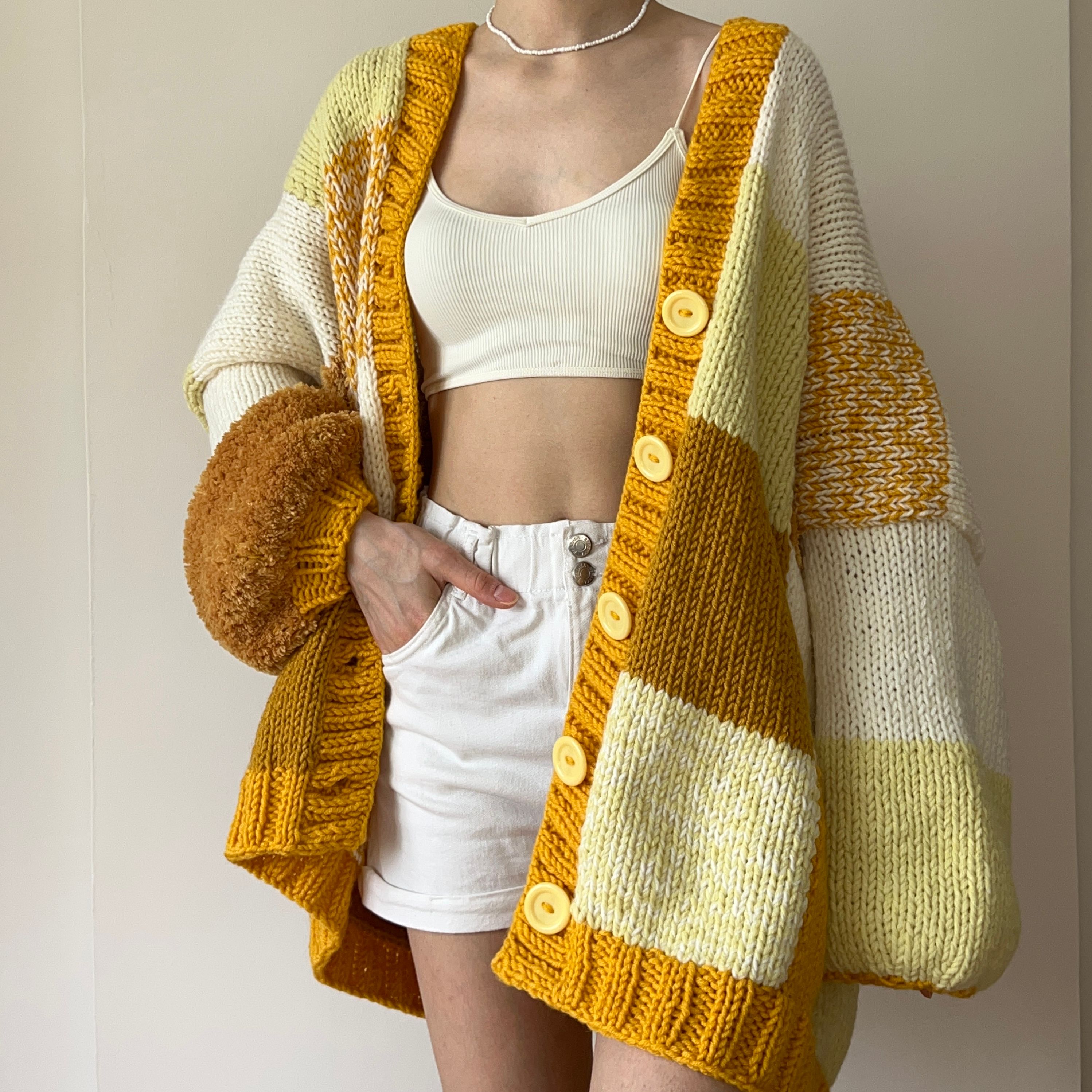 Thinner Honey Bubble Patchwork Cardigan