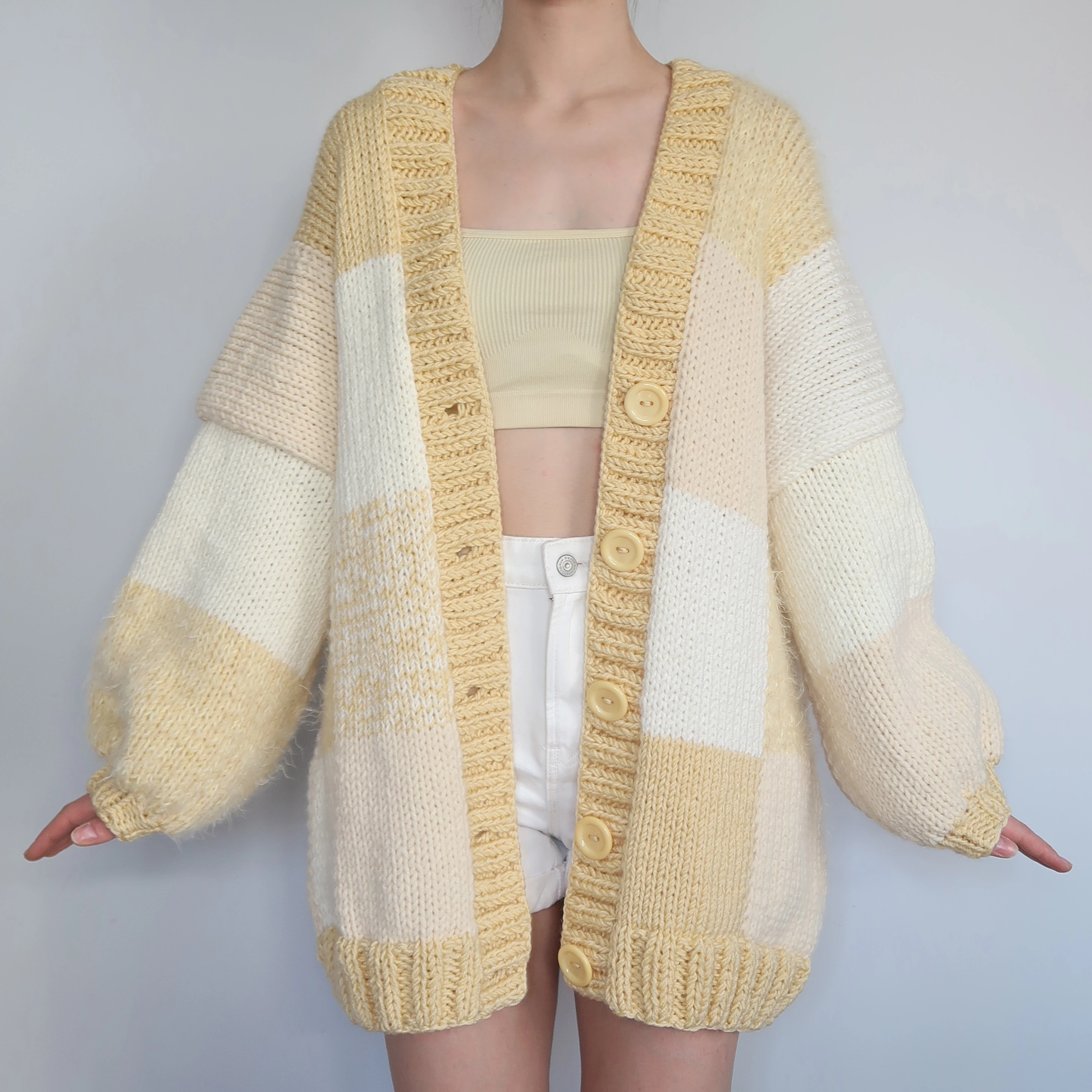 Thinner Lemon Cheesecake Patchwork Cardigan
