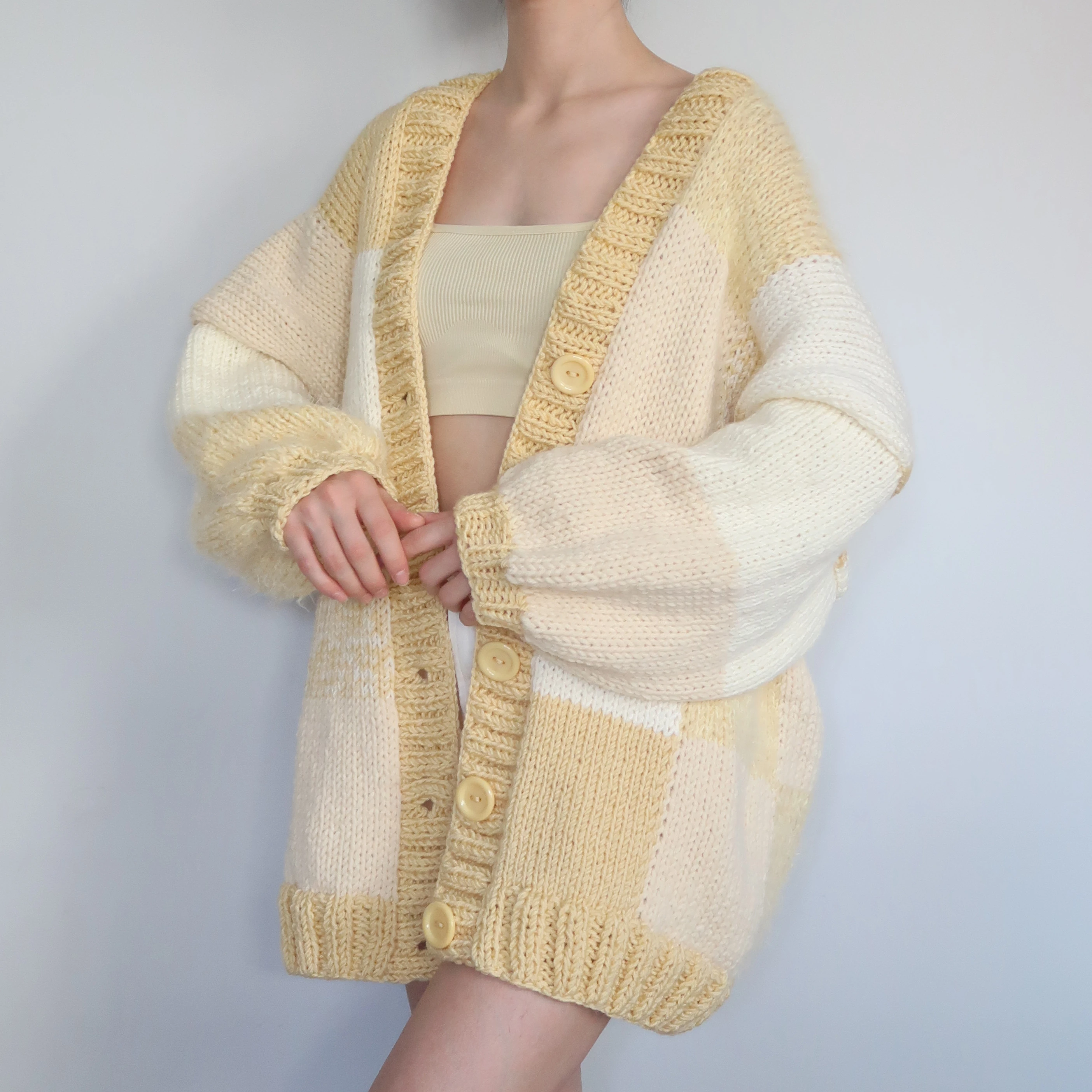 Thinner Lemon Cheesecake Patchwork Cardigan